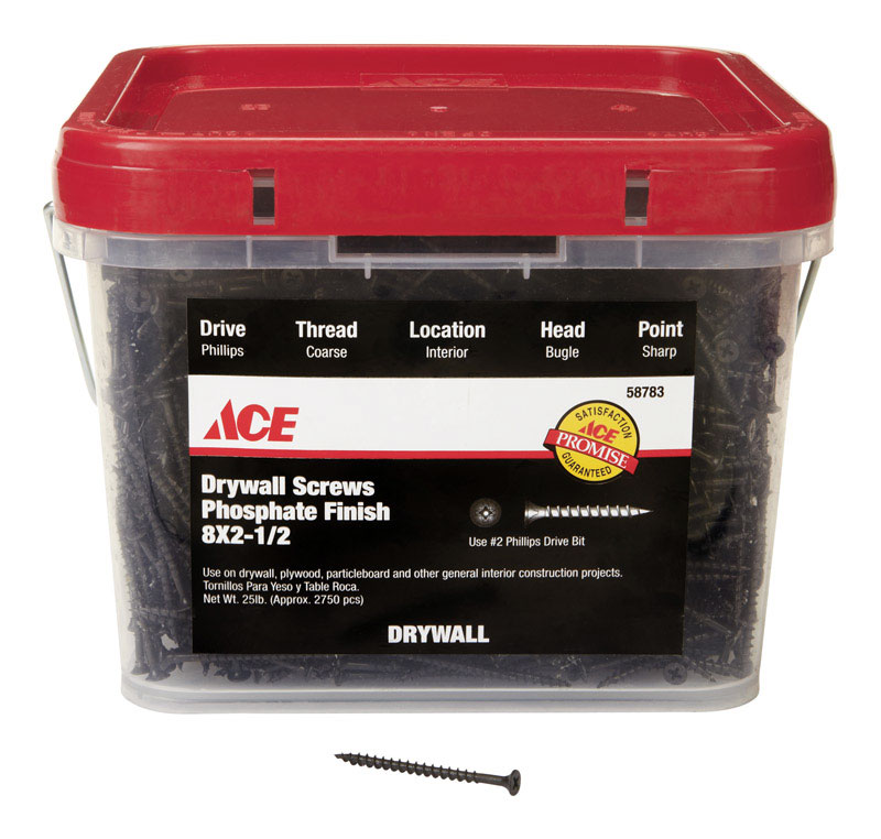 Ace No. 8 x 3in. L Phillips Drywall Screws Bugle Head Black Phosphate Coarse Thread 25 LB