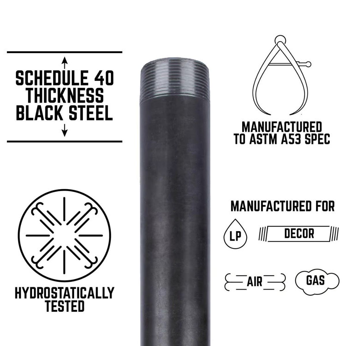 STZ Industries 1-1/2 in. MIP each x 1-1/2 in. D MIP Black Steel 3 in. L Nipple
