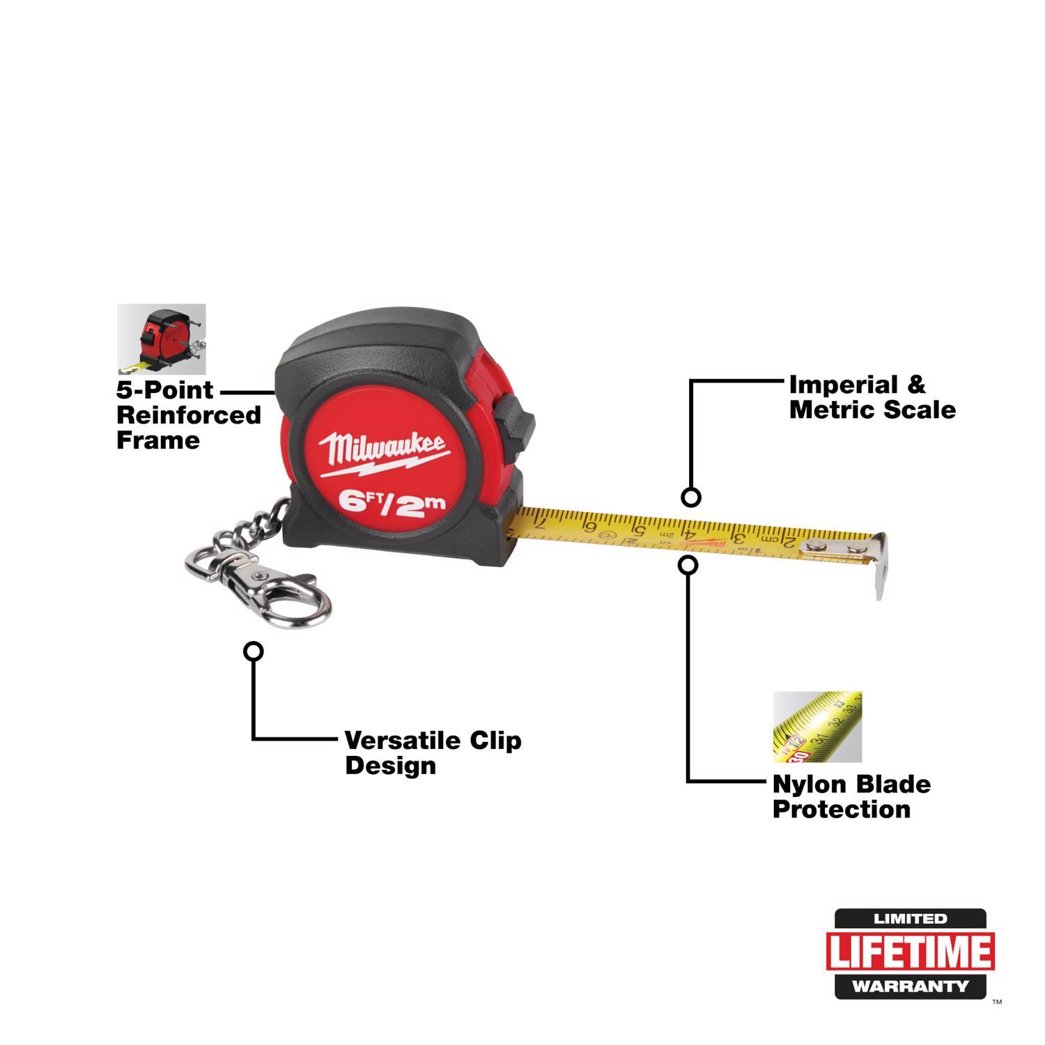 Milwaukee 6 ft. L X 1.2 in. W Pocket Keychain Tape Measure 1 pk