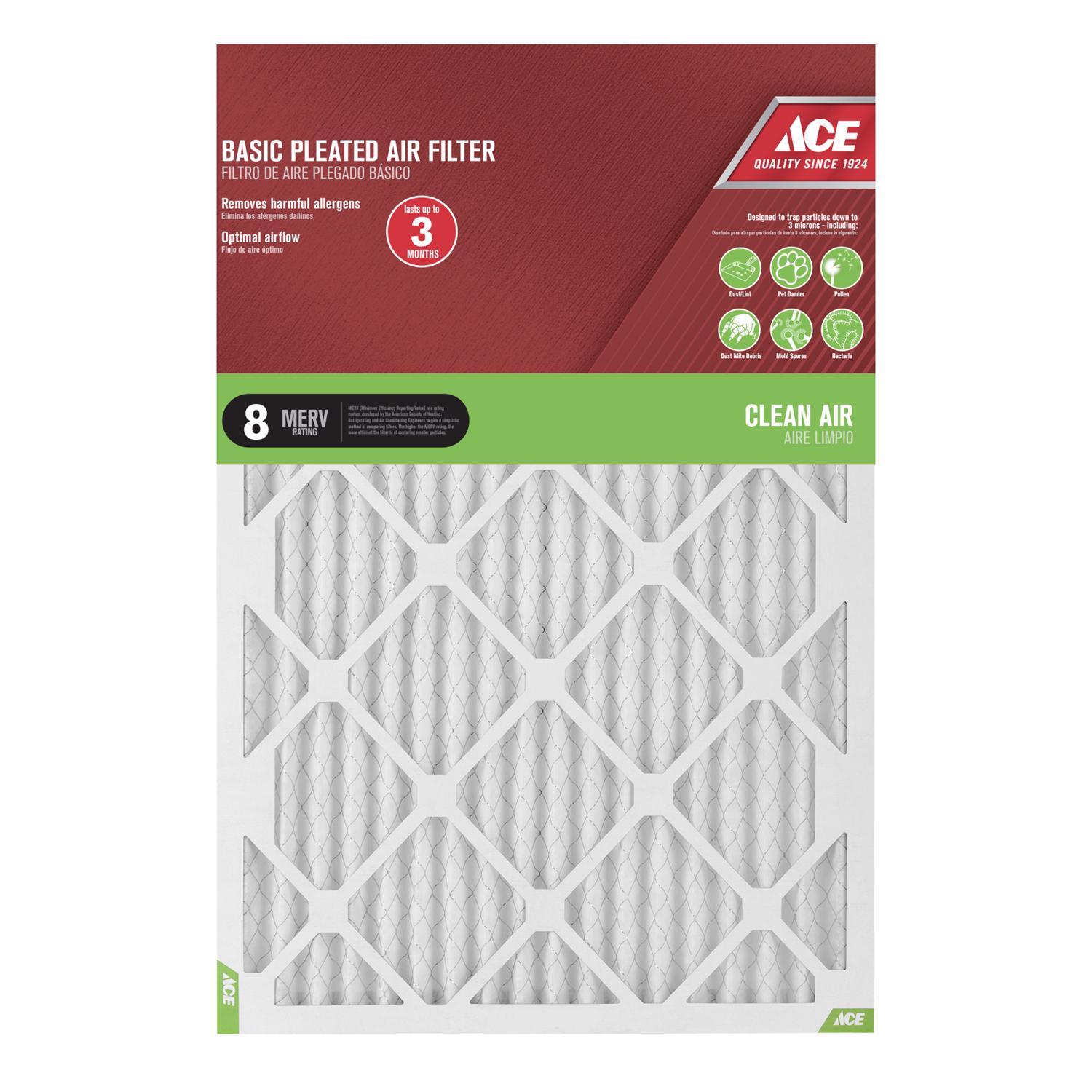 Ace 20 in. W X 30 in. H X 1 in. D Synthetic 8 MERV Pleated Air Filter 1 pk