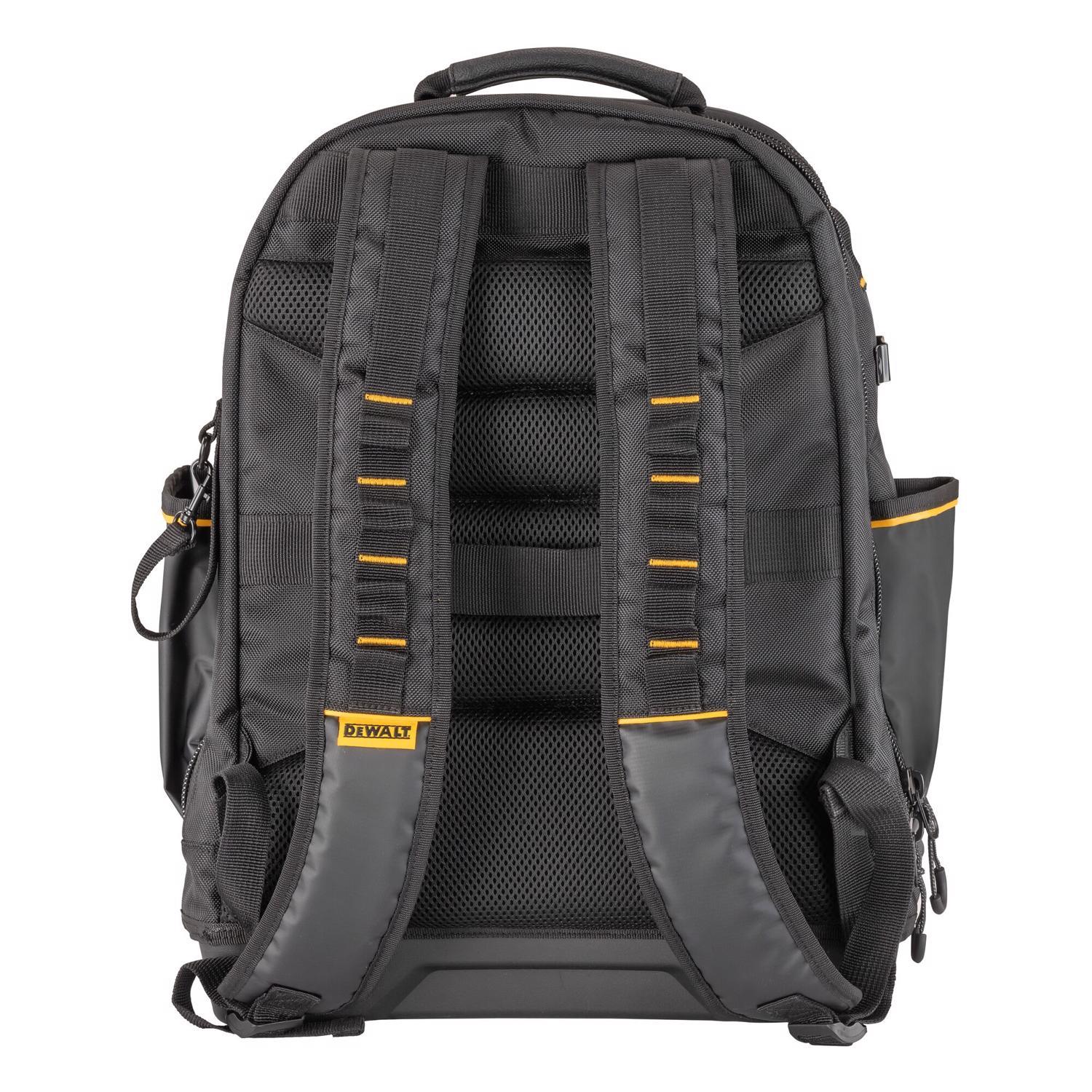 DEWALT 7.75 in. W X 18.75 in. H Polyester/Tarpaulin Pro Backpack Tool Bag 43 pocket Black/Yellow 1 p