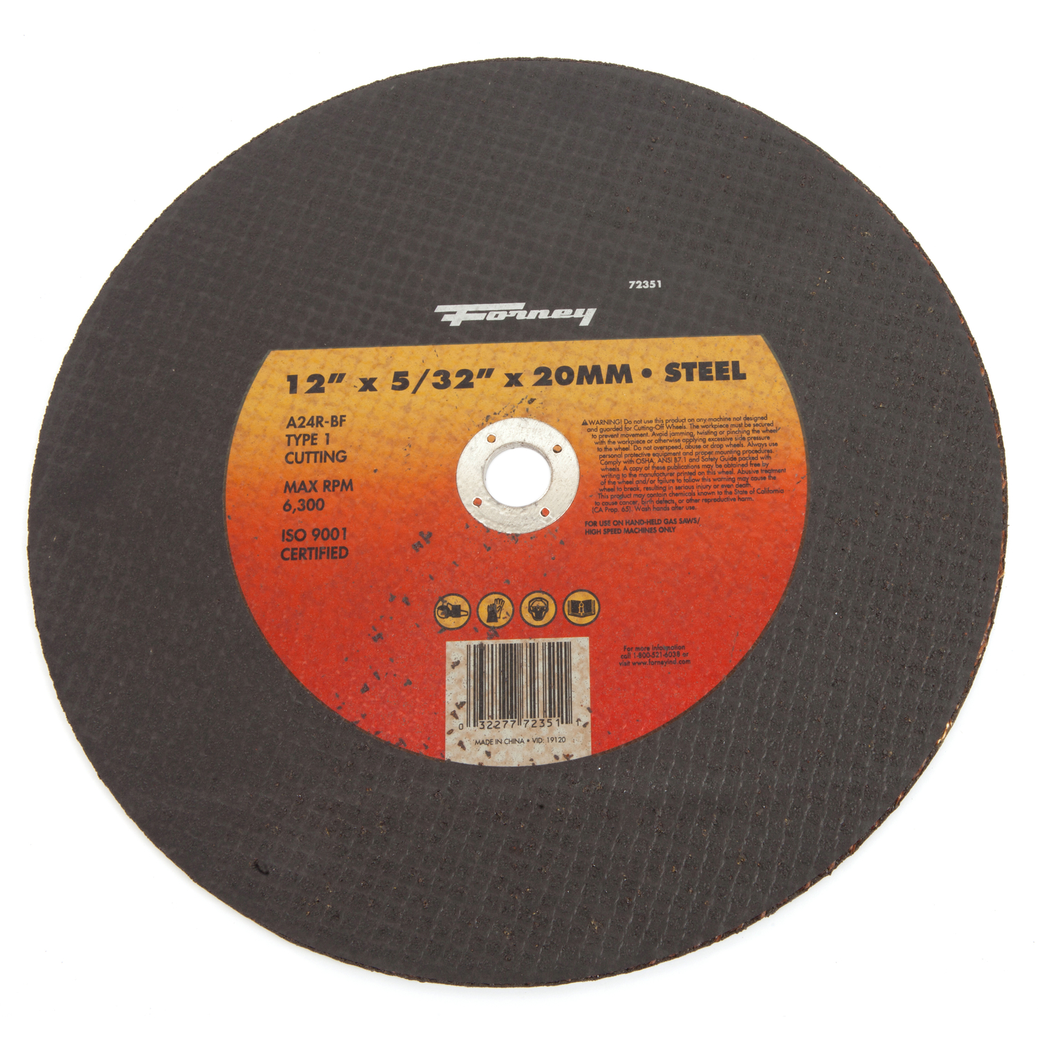 Forney 12 in. D X 20 mm Aluminum Oxide Metal Cutting Wheel 1 pc