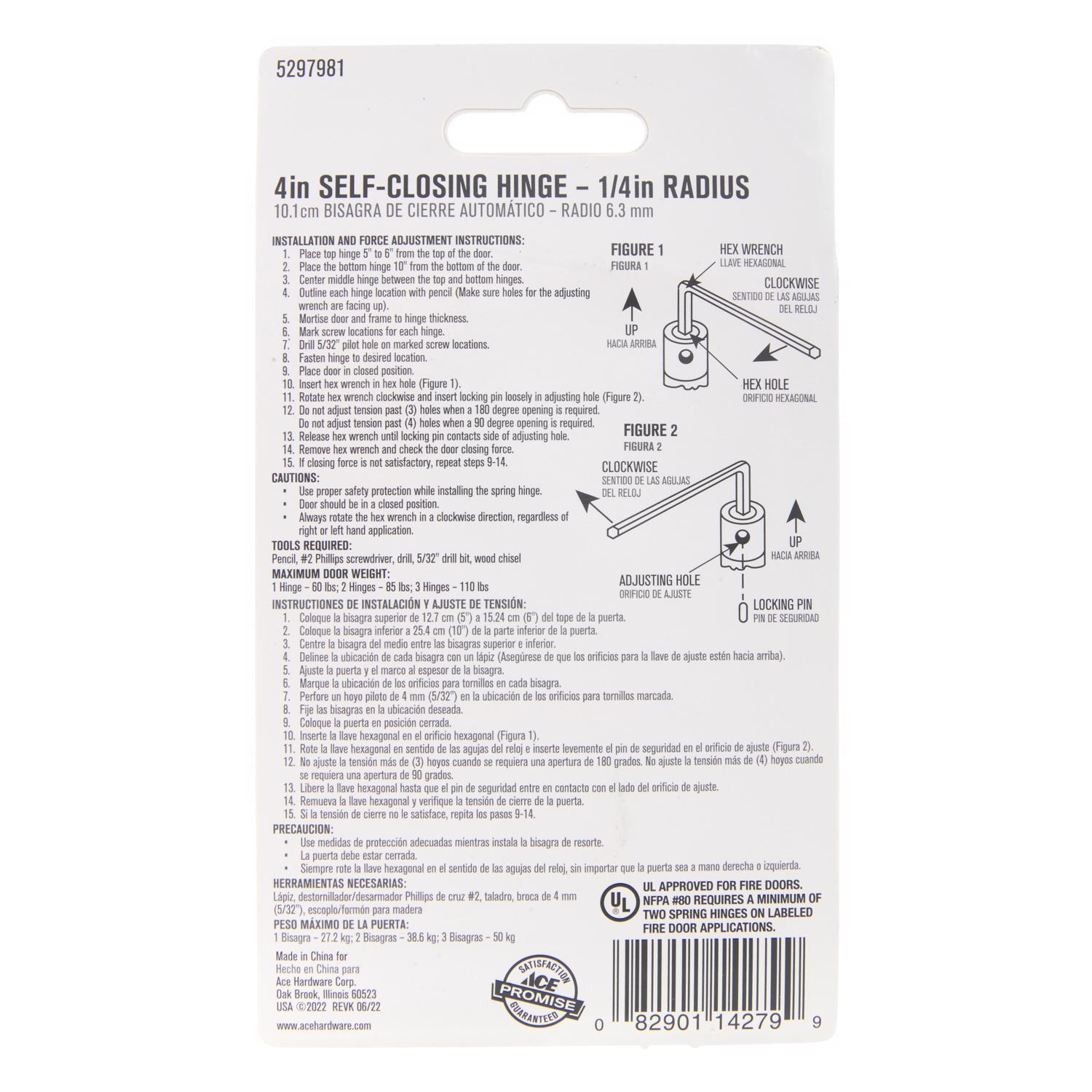 Ace 4 in. L Satin Brass Self Closing Hinge 1 pk