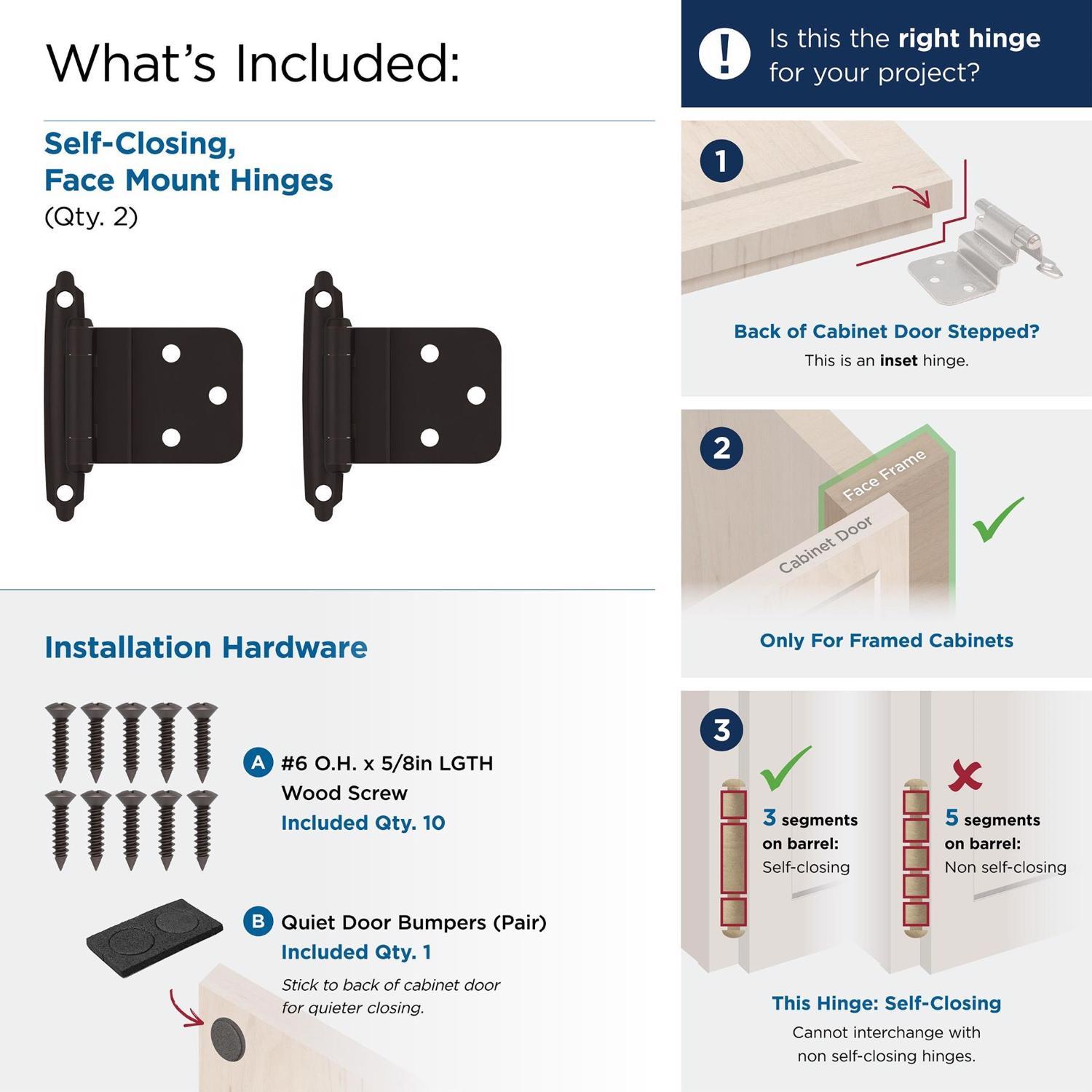 Amerock 2 in. W X 2-3/4 in. L Oil Rubbed Bronze Steel Self-Closing Hinge 2 pk