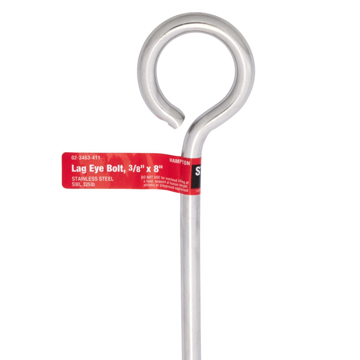 Hampton 3/8 in. X 8 in. L Stainless Stainless Steel Lag Thread Eyebolt