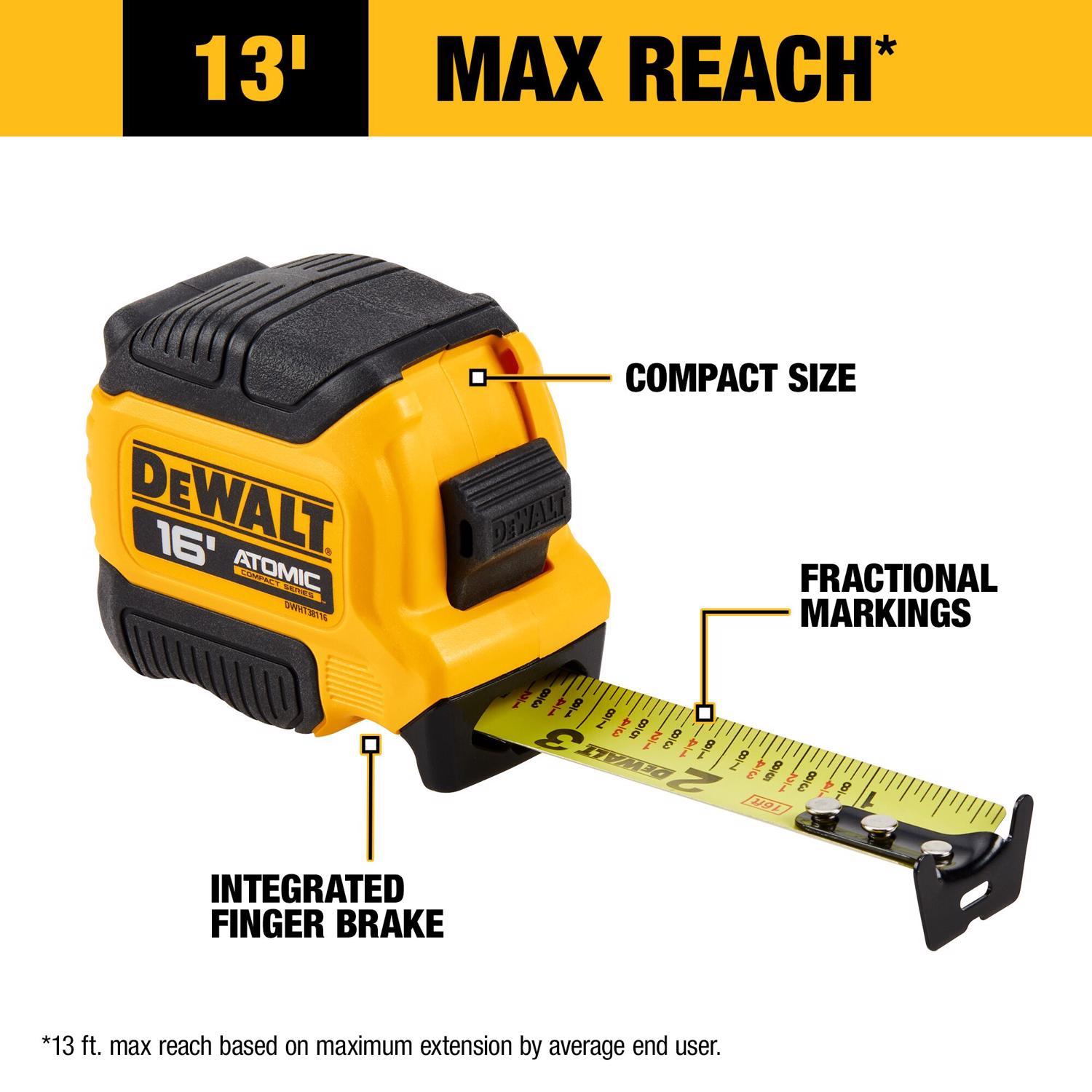 DeWalt ATOMIC 16 ft. L X 1.25 in. W Compact Tape Measure 1 pk