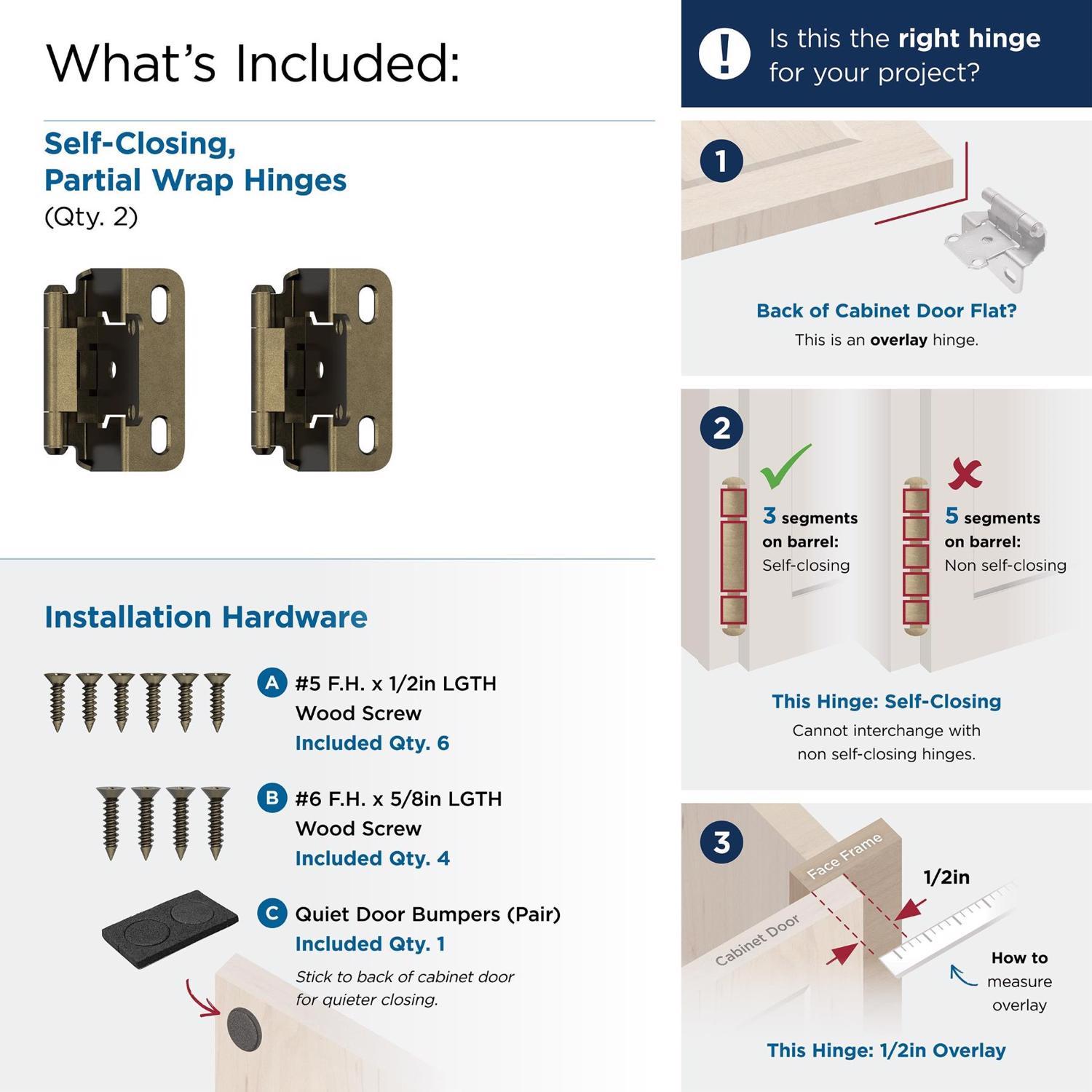 Amerock 1-1/2 in. W X 2-1/4 in. L Burnished Brass Steel Self-Closing Hinge 2 pk