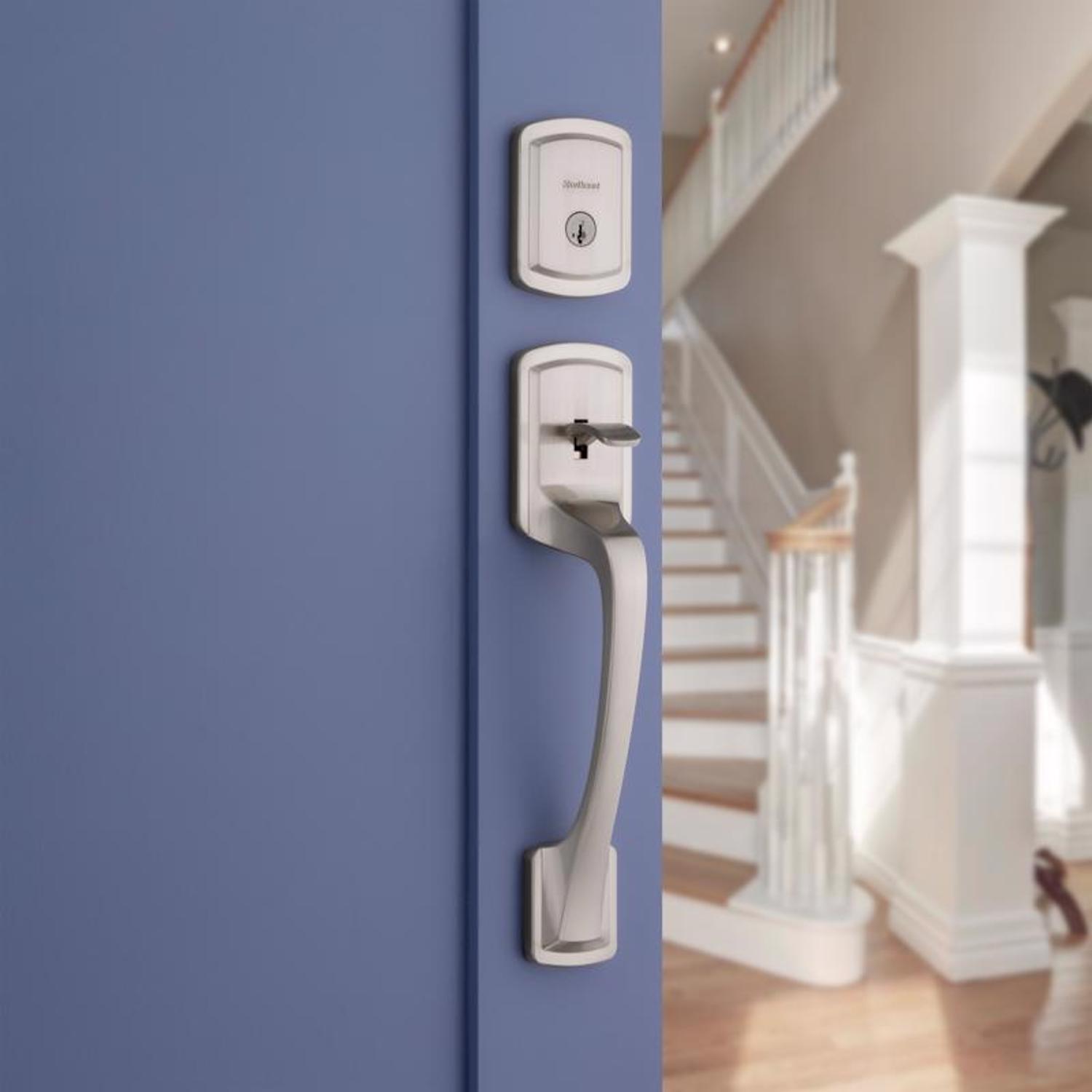 Kwikset Prague Satin Nickel Entry Handleset 1-3/4 in.