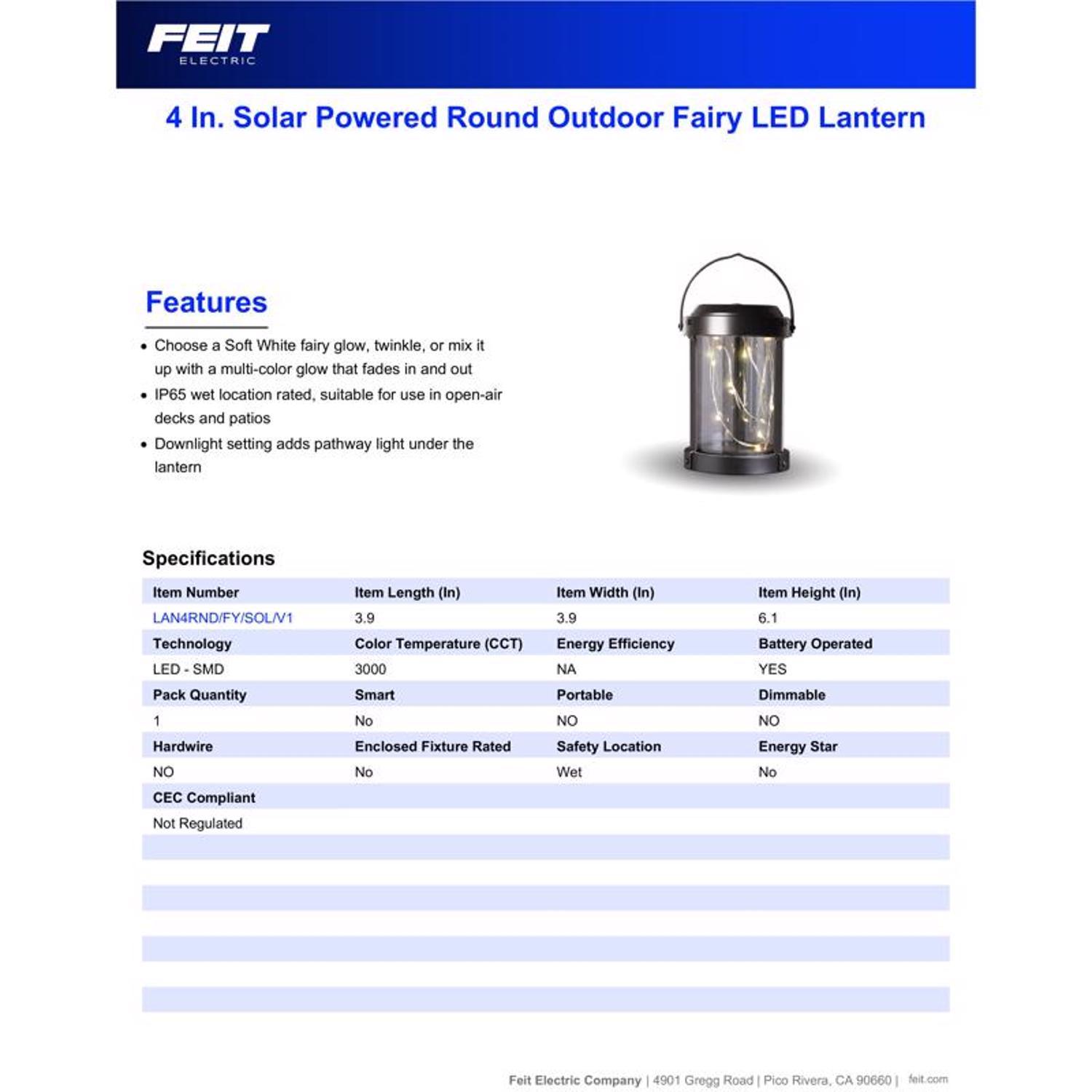 Feit Solar Fixtures 6.1 in. Solar Power Metal Round Bronze Hanging Pathway Light