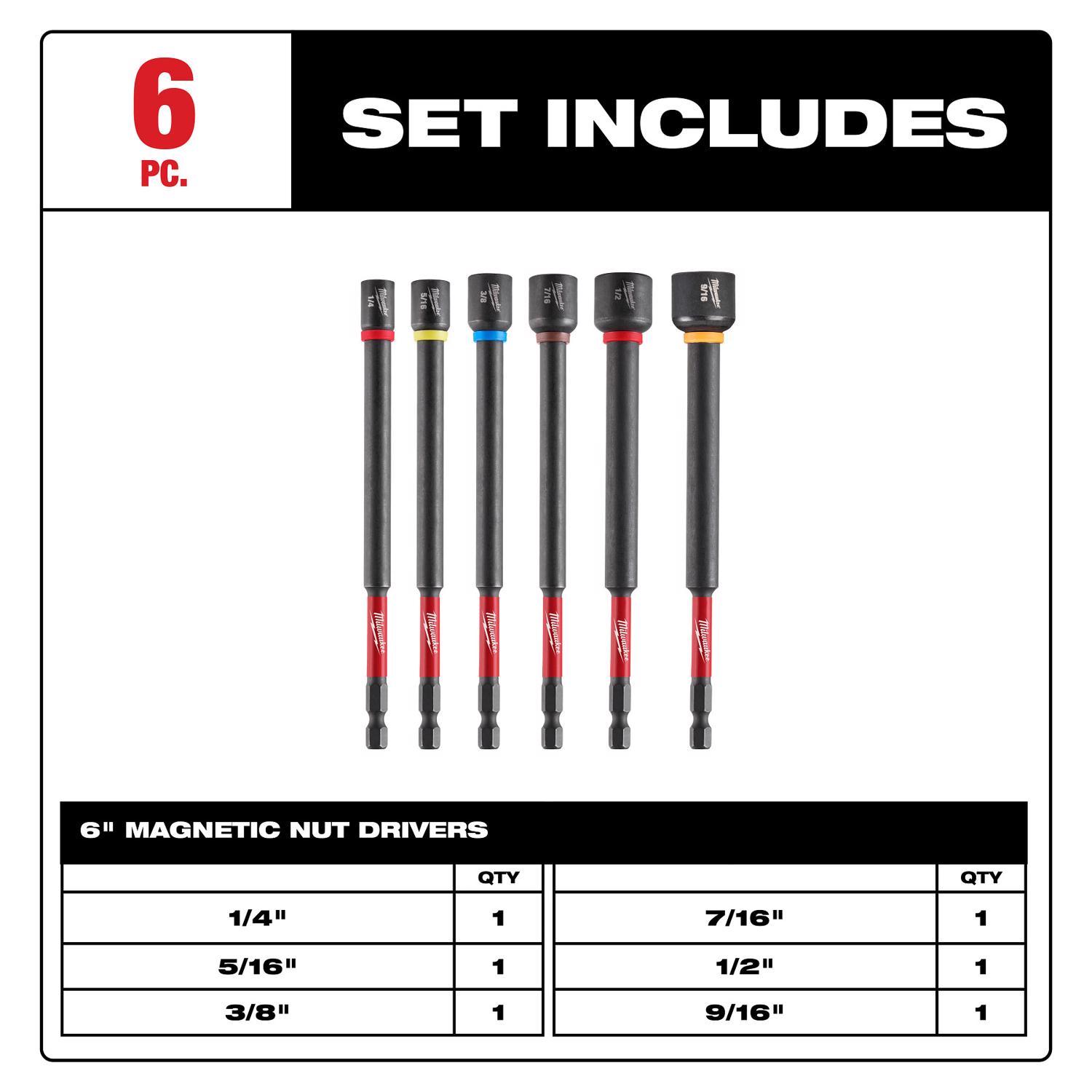 Milwaukee 6 in. L Steel Magnetic Nut Setter Set 6 Pieces