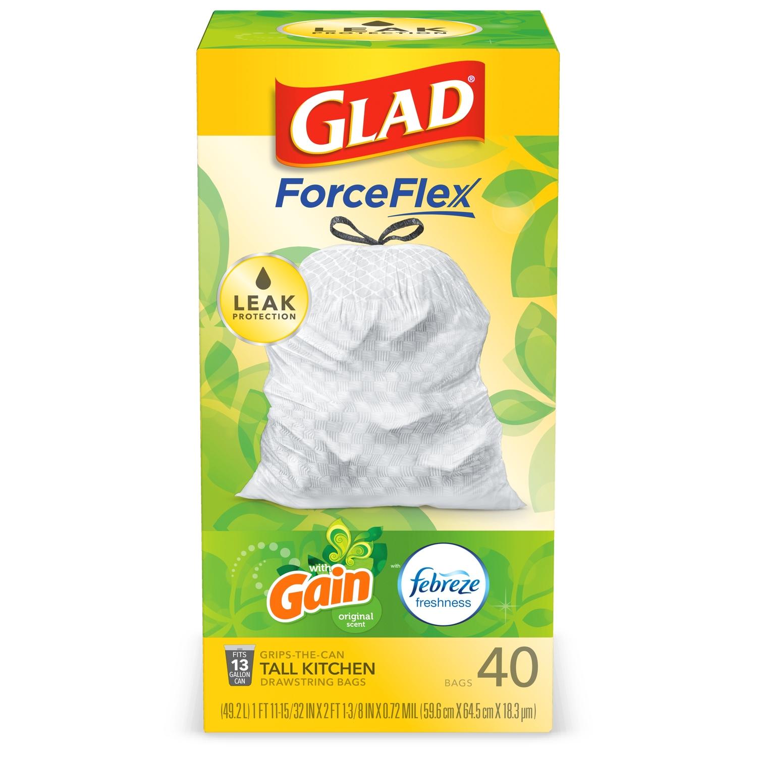 Glad ForceFlex 13 gal Fresh Scent Trash Bags Drawstring 40 pk 0.78 mil