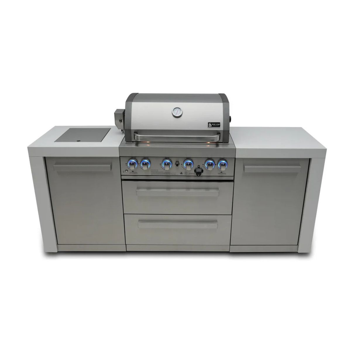 Mont Alpi 400 Deluxe Island / 4-Burner Grill, 2 Infrared Burners, Stainless Steel, Rotisserie Kit