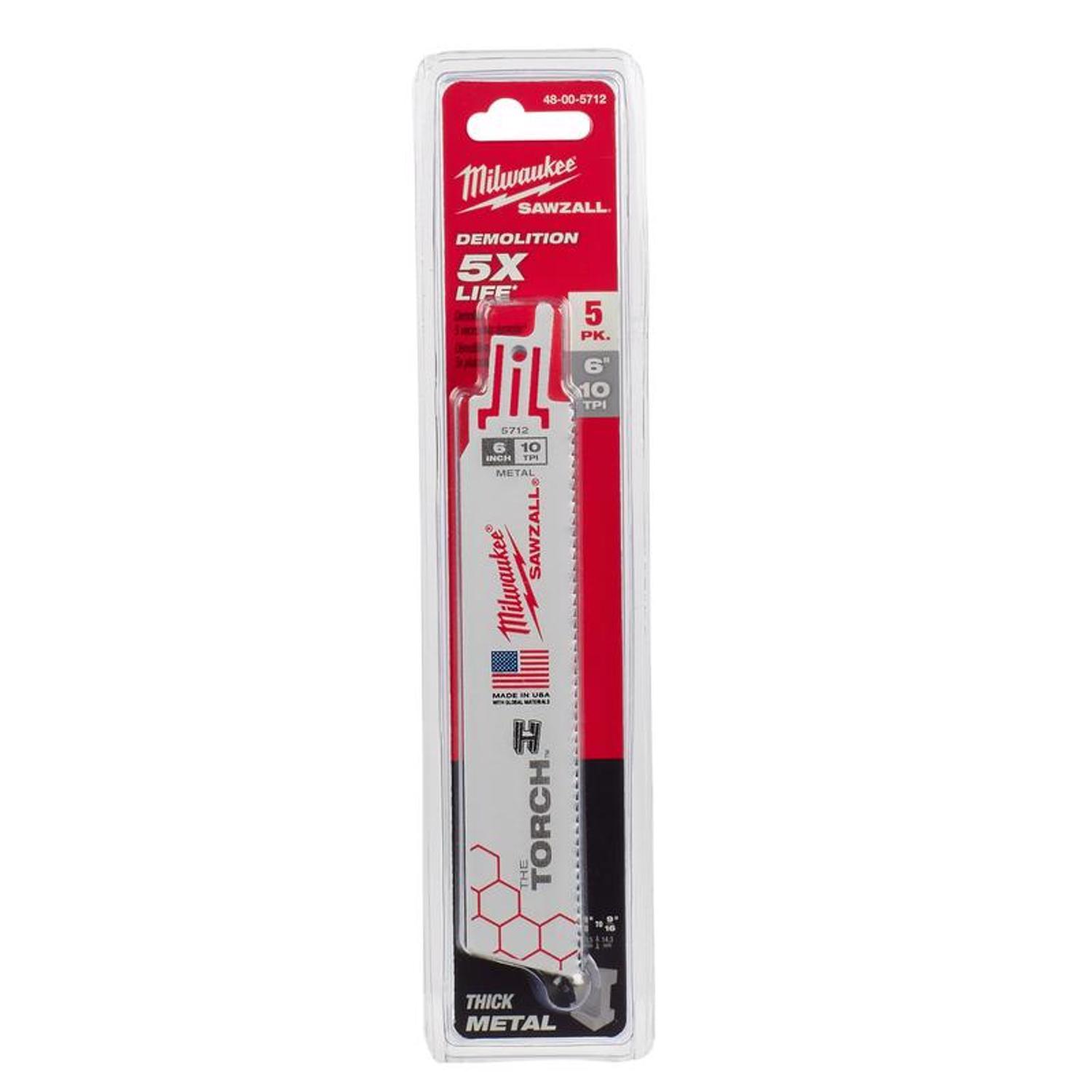 Milwaukee The Torch 6 in. Bi-Metal Reciprocating Saw Blade 10 TPI 5 pk