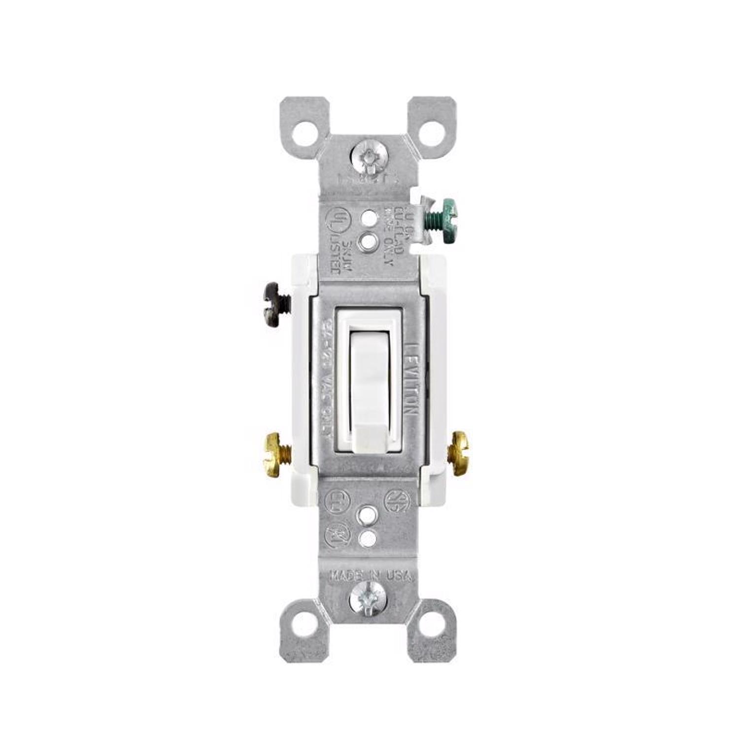 Leviton 15 amps Three Pole 3-Way Toggle AC Quiet Switch White 1 pk