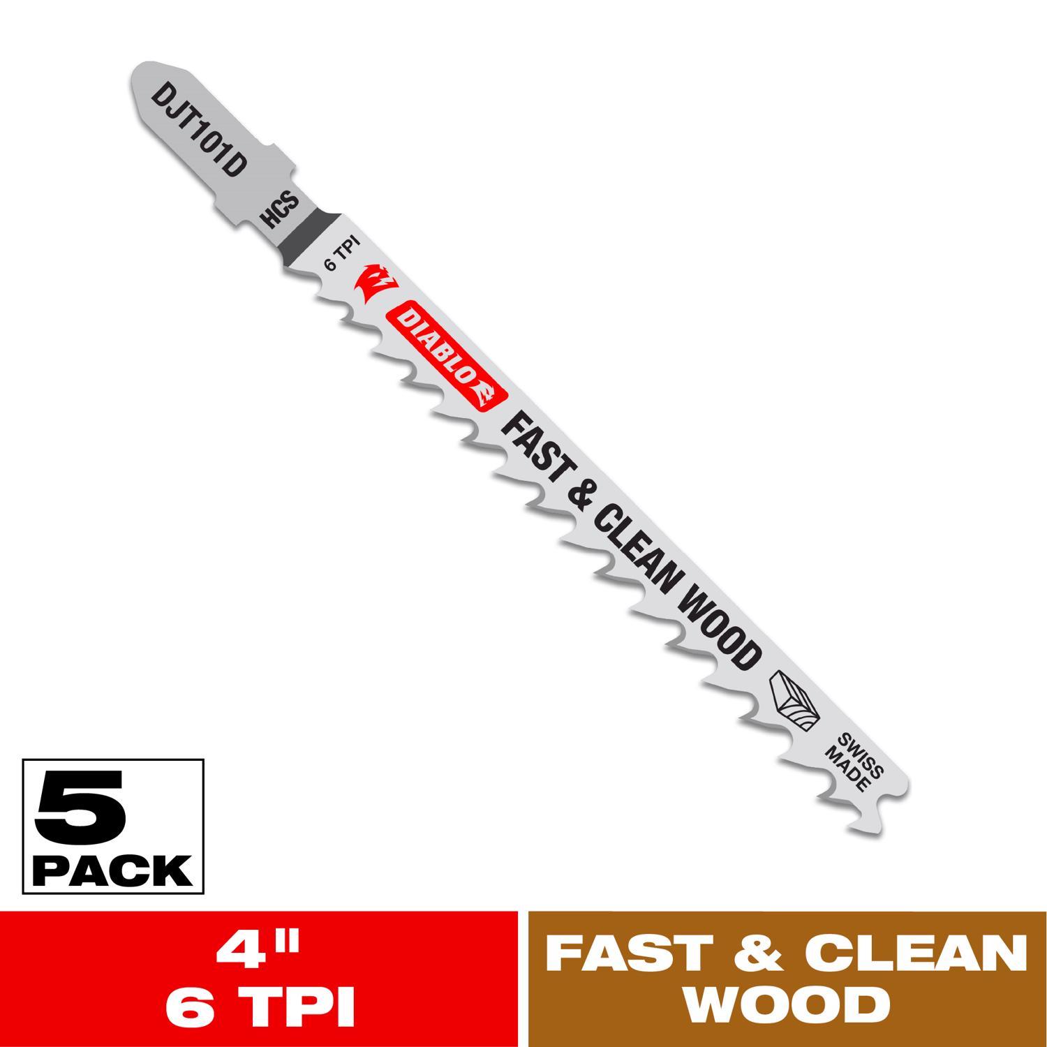 Diablo 4 in. High Carbon Steel T-Shank Fast and Clean Wood Jig Saw Blade 6 TPI 5 pk