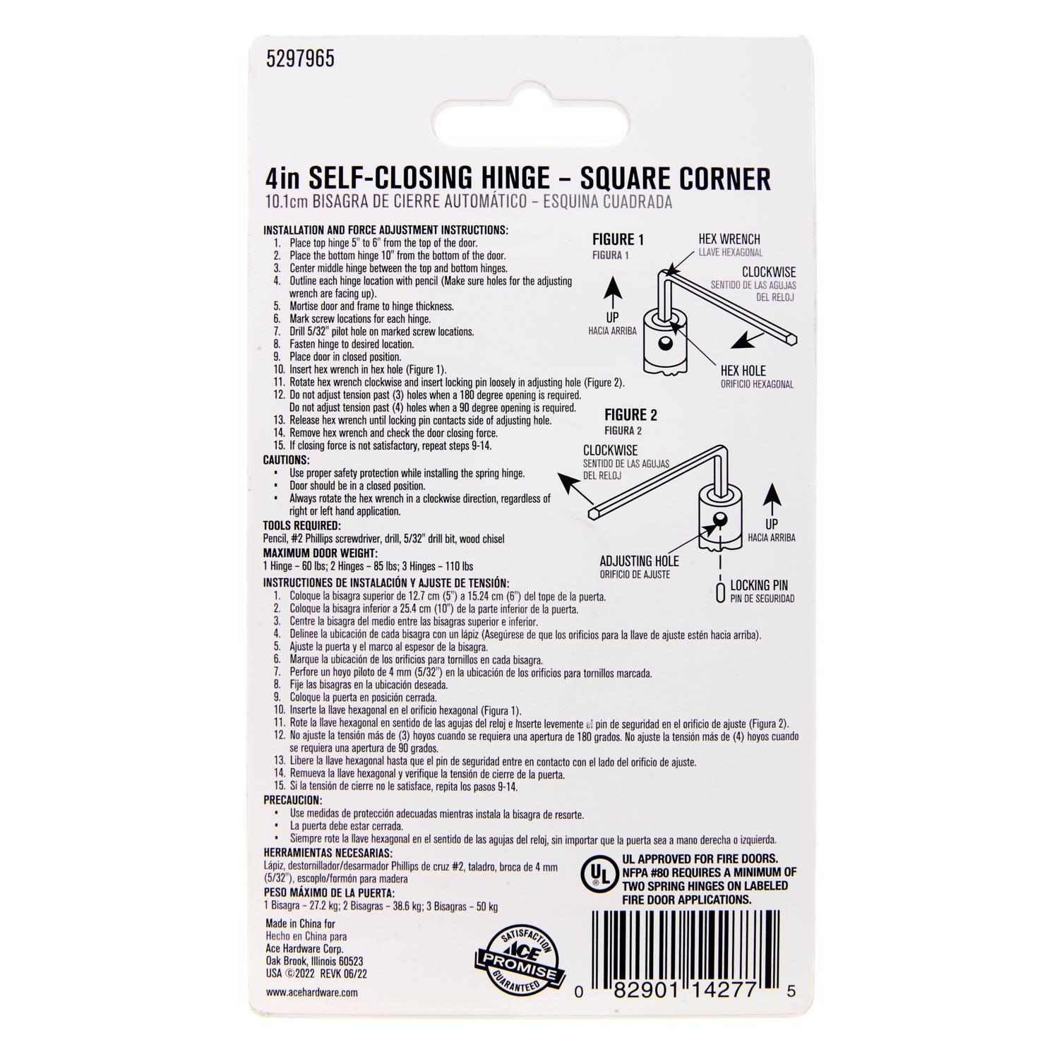 Ace 4 in. L Satin Brass Self Closing Hinge 1 pk