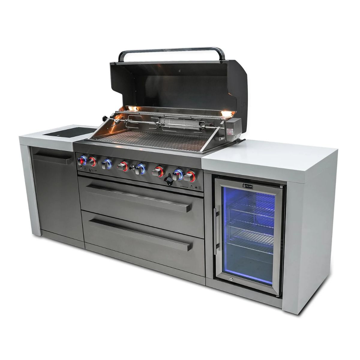 Mont Alpi 6-Burner Deluxe Island with fridge cabinet MAI805-DFC