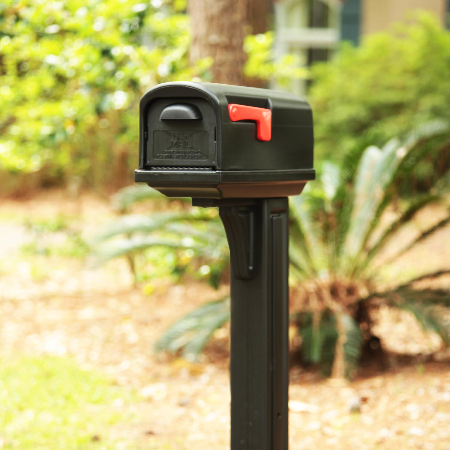 Gibraltar Mailboxes Classic Plastic Post Mount Black Double Door Mailbox