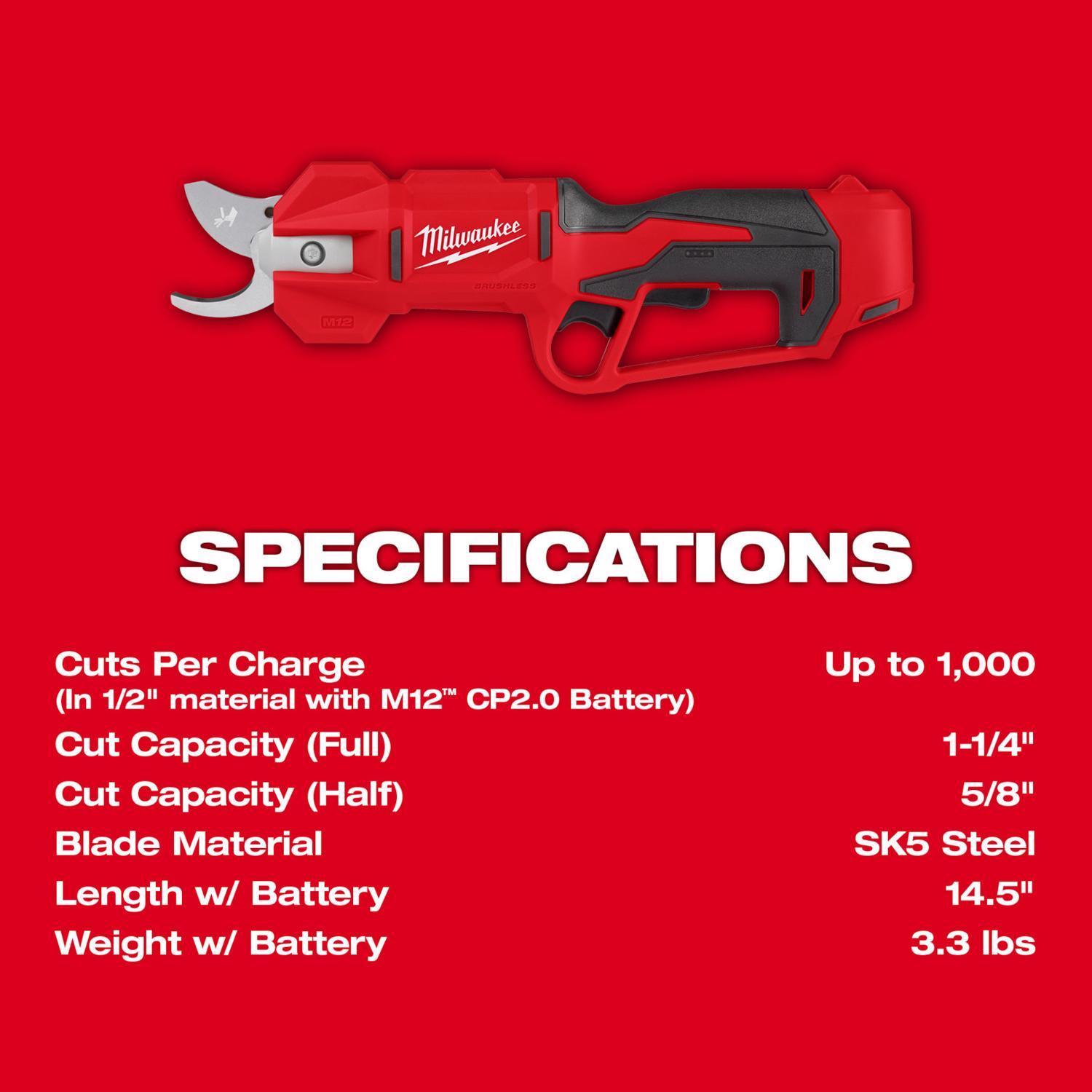 Milwaukee M12 2534-21 Steel Curved Cordless Pruner