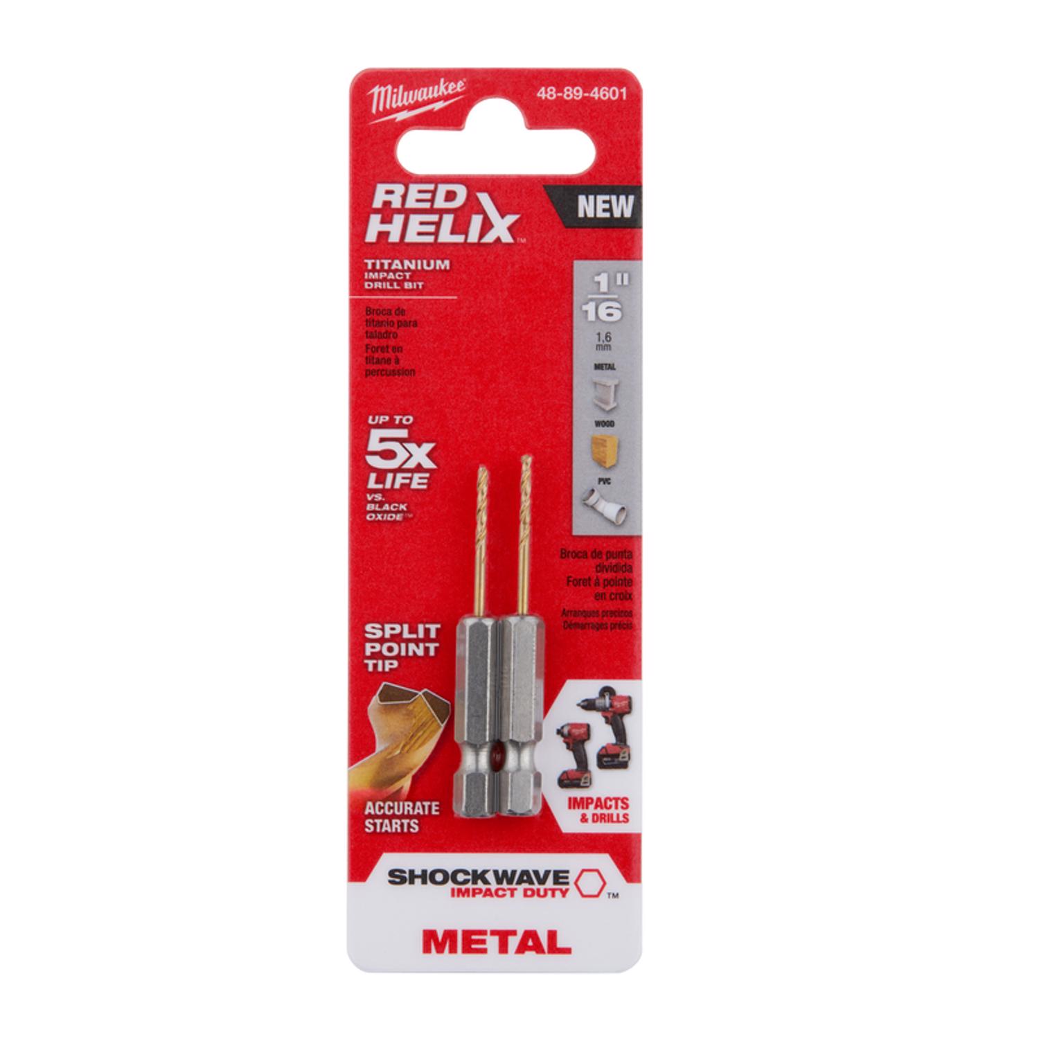 Milwaukee Shockwave 1/16 in. X 2-1/4 in. L Titanium Red Helix Drill Bit 2 pc