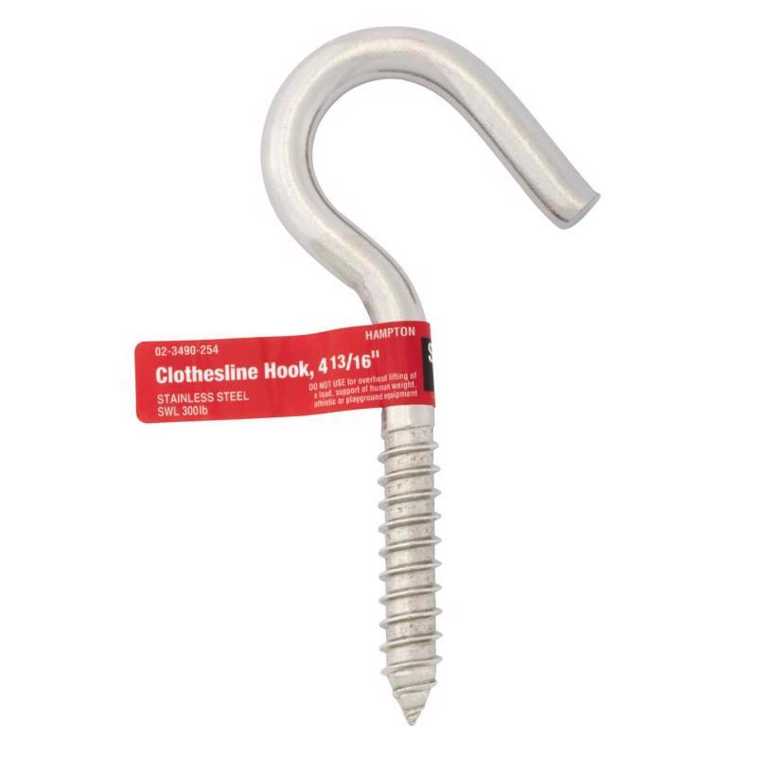 Hampton Small Stainless Steel 4.8125 in. L Clothesline Hook 300 lb 1 pk