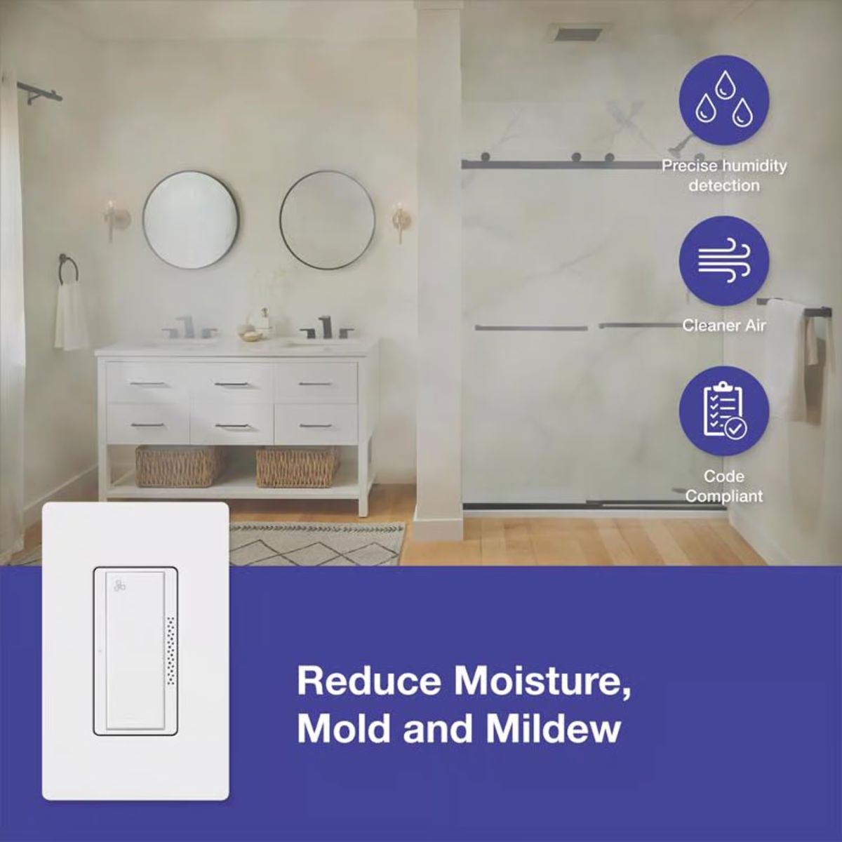 Lutron XactSense Humidity Sensor 3 amps Single Pole Bathroom Exhaust Smart-Enabled Switch White 1 Pack