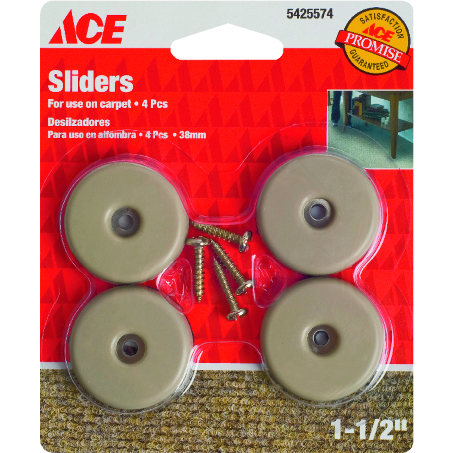 Ace White 1-1/2 in. Screw-On Plastic Sliders 4 pk