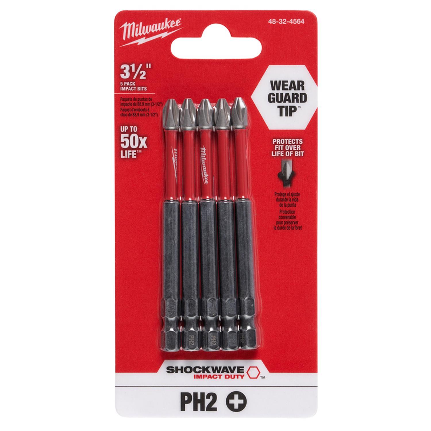 Milwaukee Shockwave Phillips #2 X 3-1/2 in. L Impact Power Bit Set Alloy Steel 5 pc