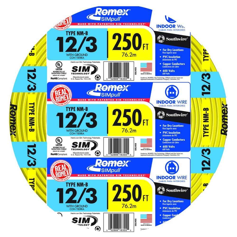 Southwire 250 ft. 12/3 Romex Type NM-B WG Non-Metallic Wire Yellow