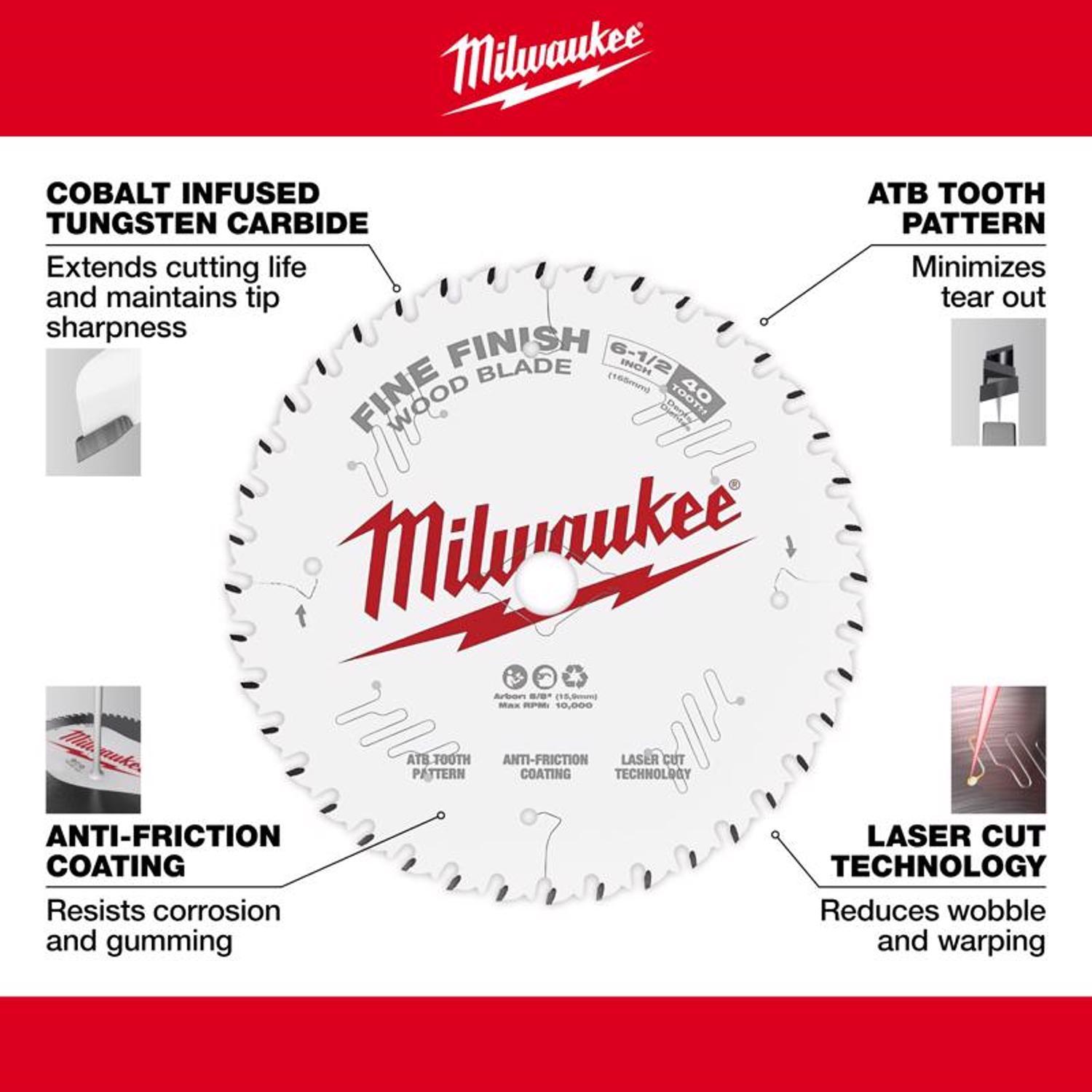 Milwaukee 6-1/2 in. D X 5/8 in. Fine Finish Tungsten Carbide Circular Saw Blade 40 teeth 1 pc