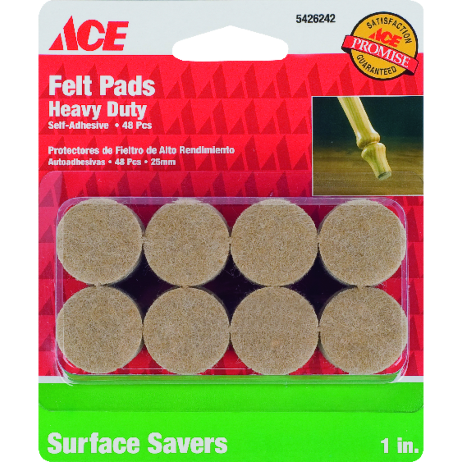 Ace Felt Self Adhesive Protective Pad Brown Round 1 in. W 48 pk