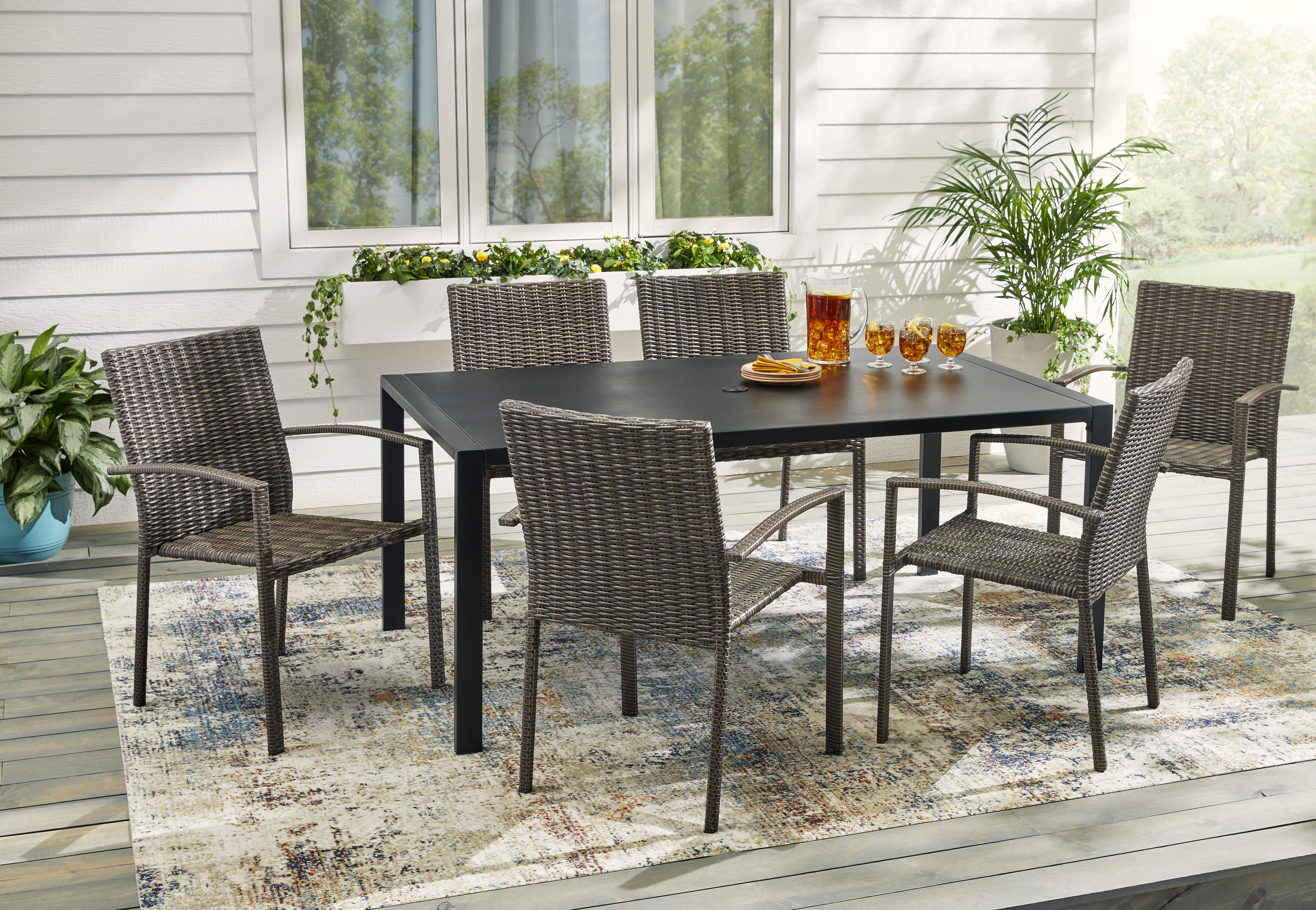 Living Accents 7PC Dining Set Black/Woven Wicker