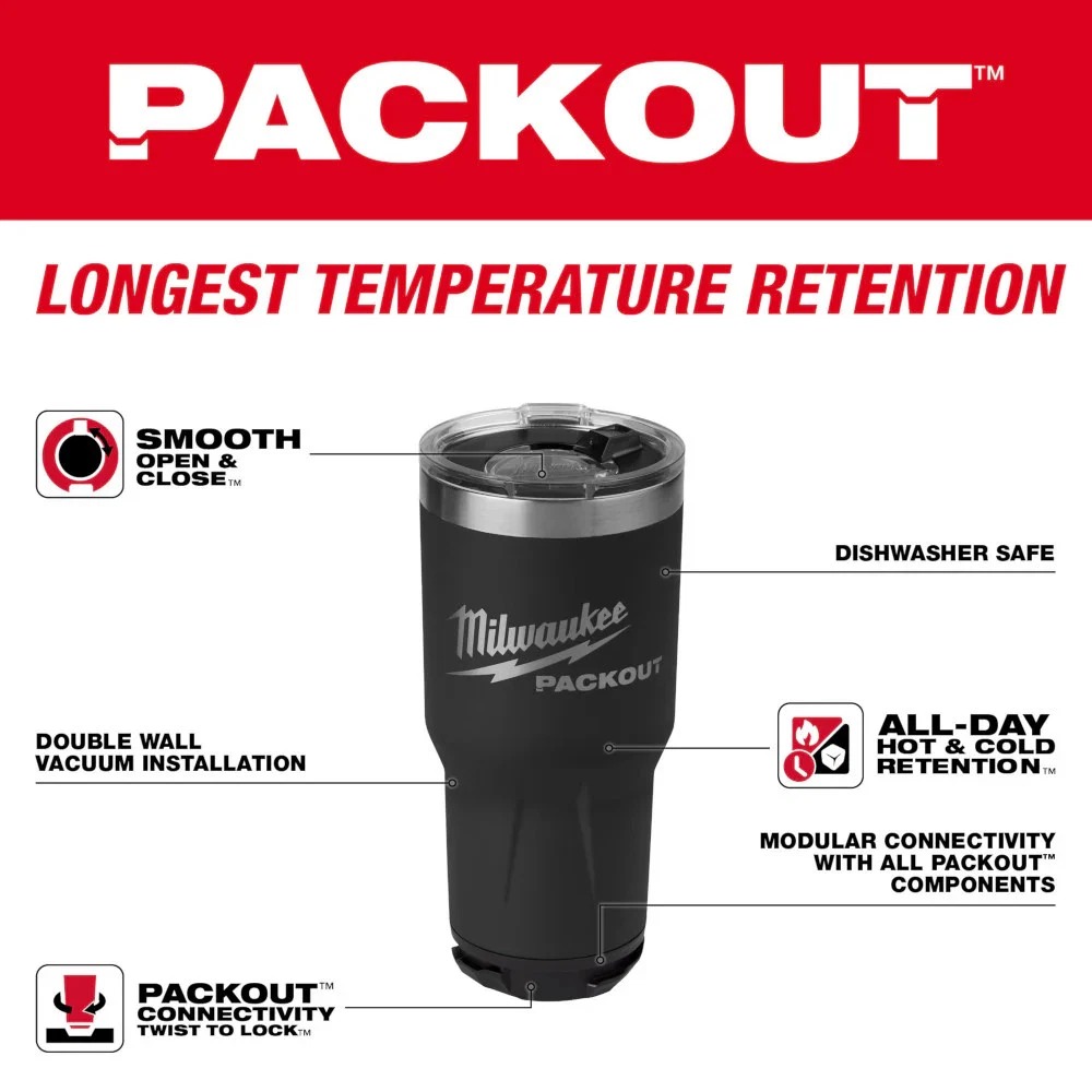 Milwaukee 48-22-8393B PACKOUT 30oz Durable Twist Lock Tumbler - Black