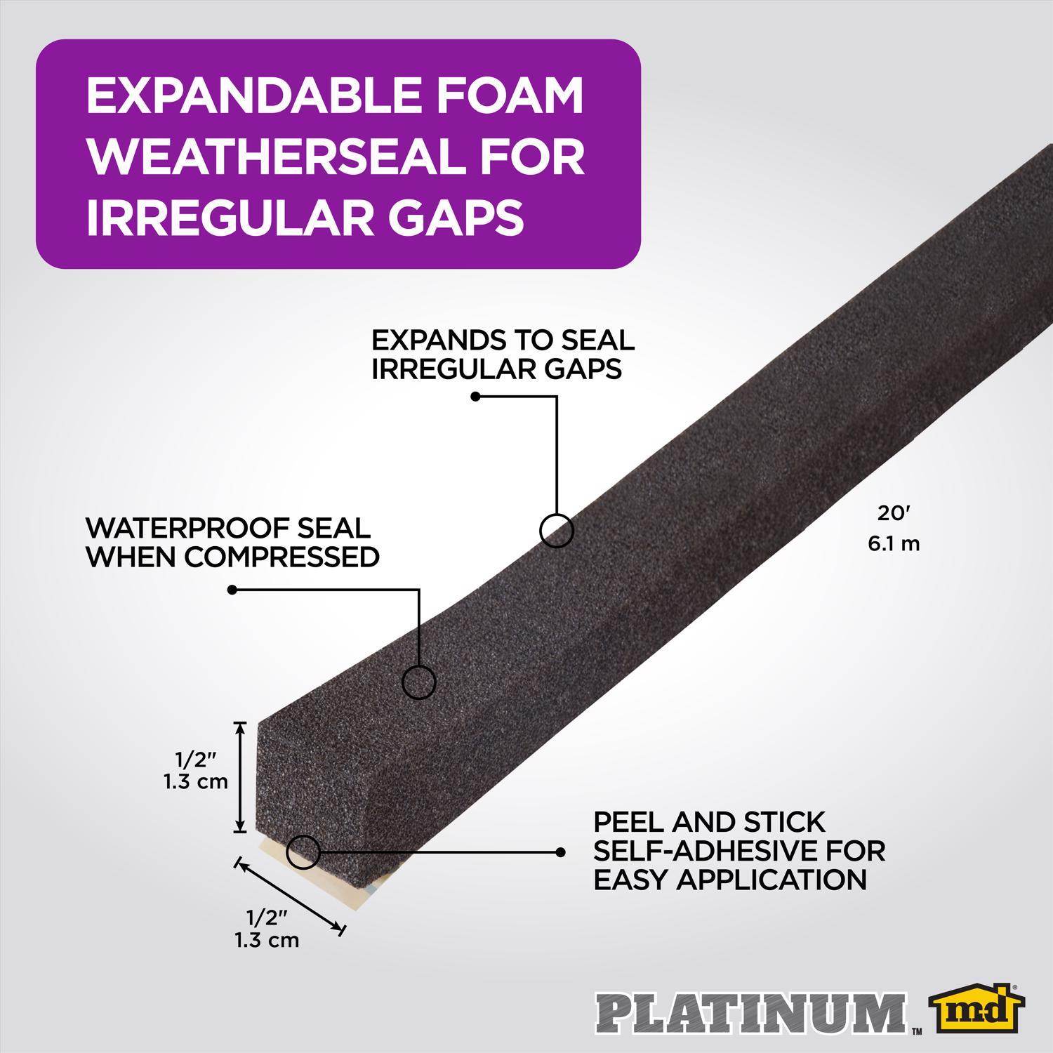 M-D Building Products 03110 1/2 in. Black Expandable Foam Platinum&trade; Weatherseal for Uneven Gaps