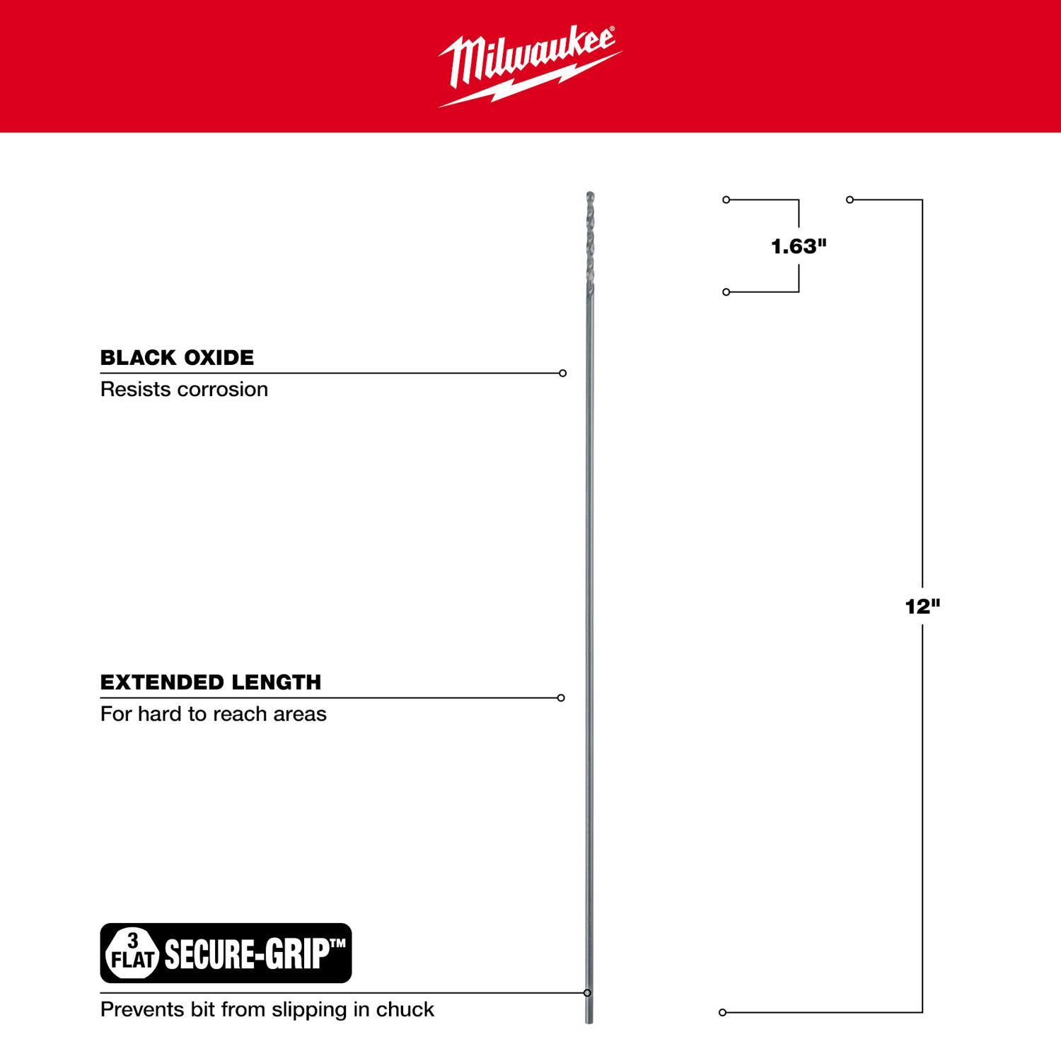 Milwaukee 1/8 in. X 12 in. L Aircraft Length Drill Bit 3-Flat Shank 1 pc