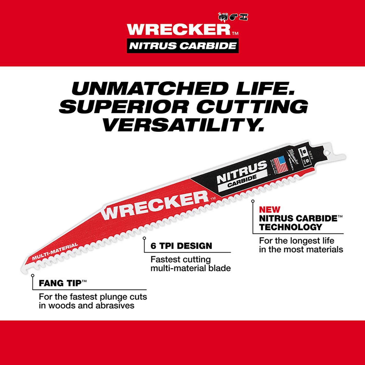Milwaukee Wrecker 9 in. Nitrus Carbide Sawzall Reciprocating Saw Blade 6 TPI 1 pk