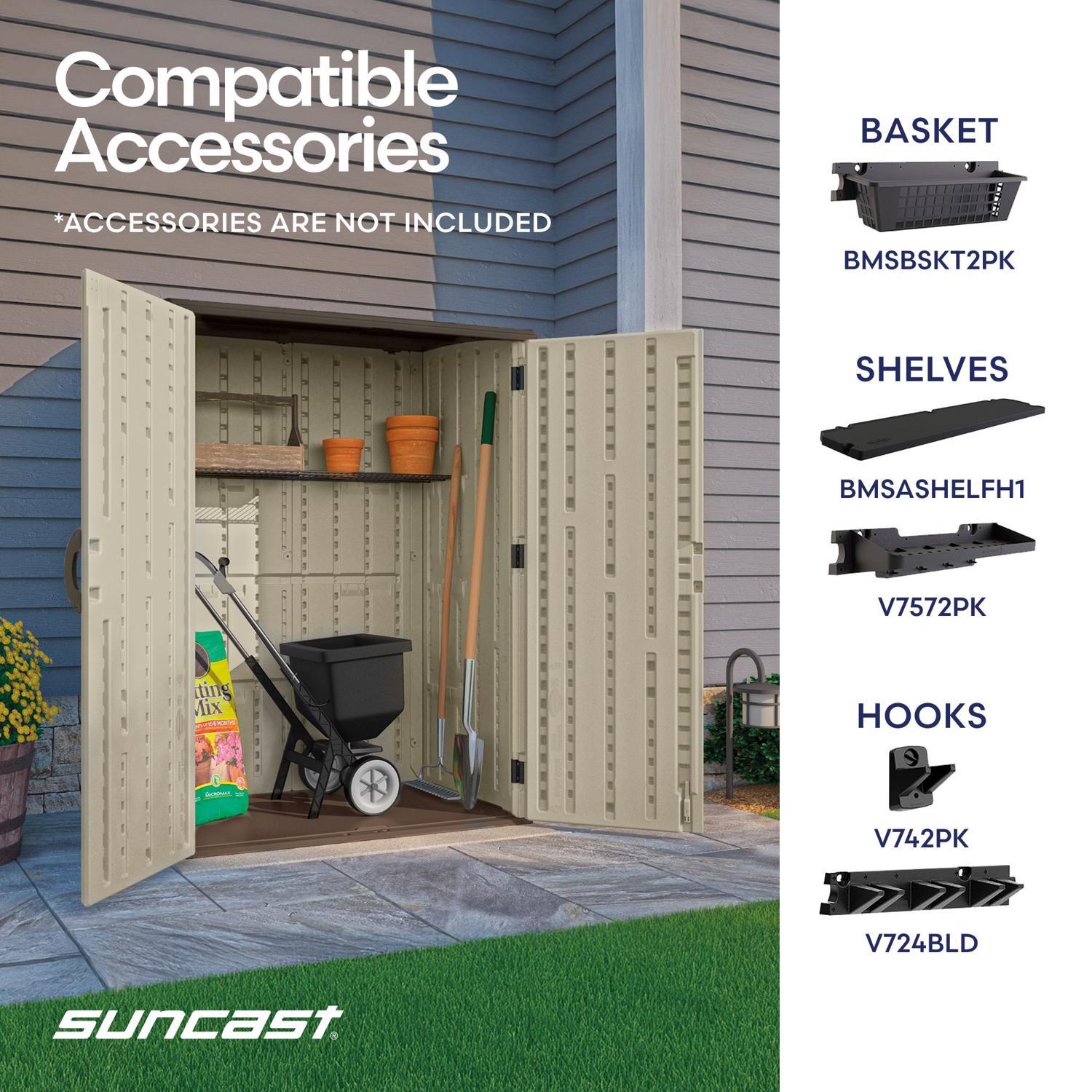 Suncast Large Vertical 4 ft. x 2 ft. Resin Vertical Storage Shed with Floor Kit