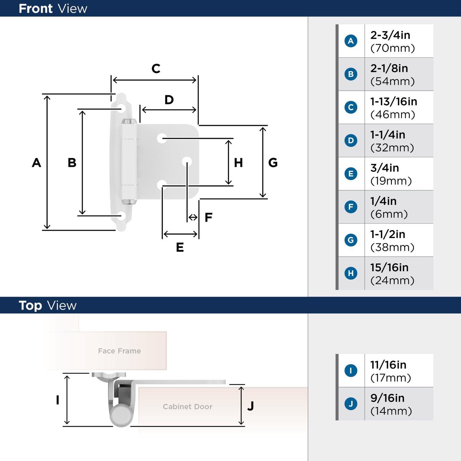 Amerock 1-3/4 in. W X 2-3/4 in. L White Steel Self-Closing Hinge 2 pk