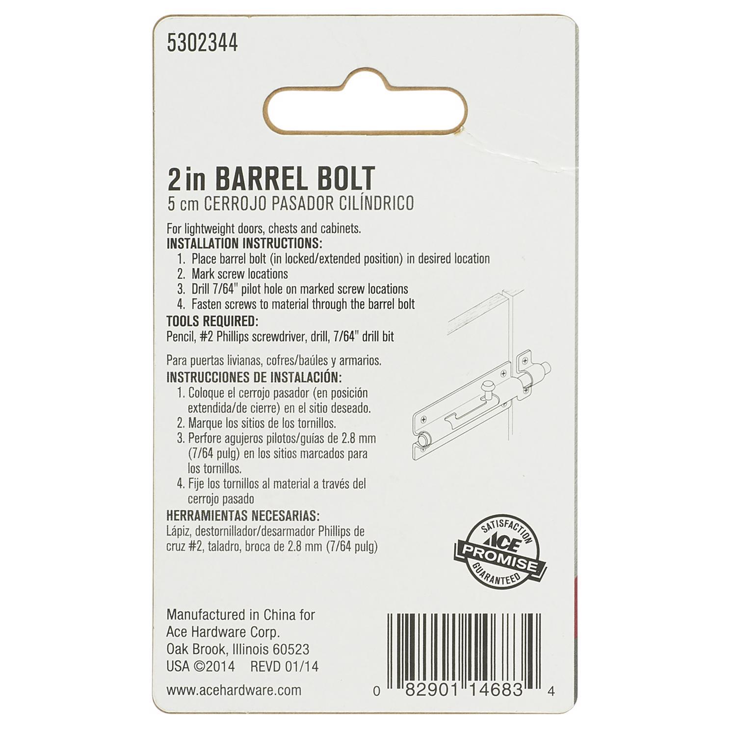 Ace 0.62 in. L Brass Barrel Bolt 1 pk
