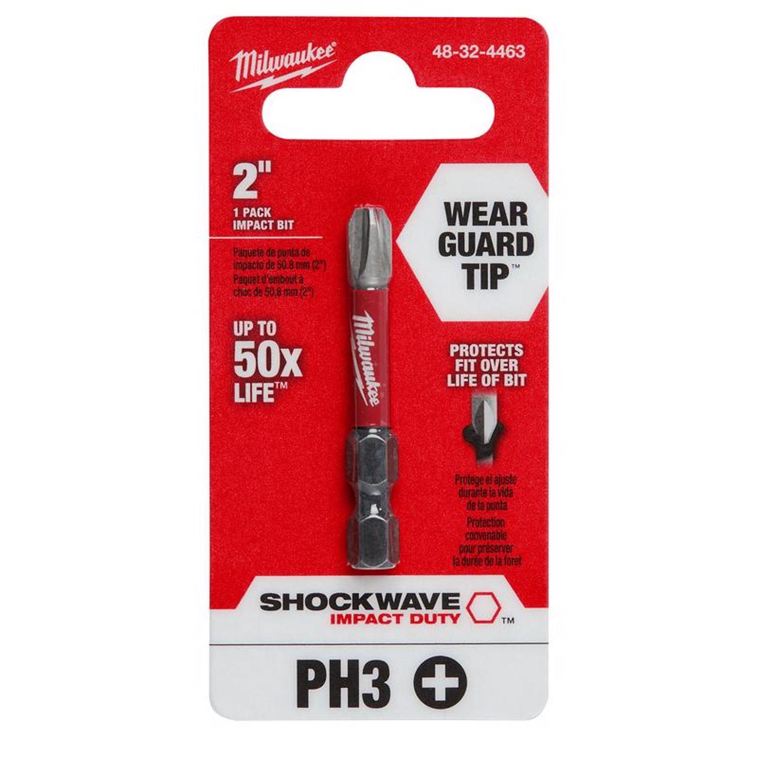 Milwaukee Shockwave Phillips #3 X 2 in. L Screwdriver Bit Steel 1 pc