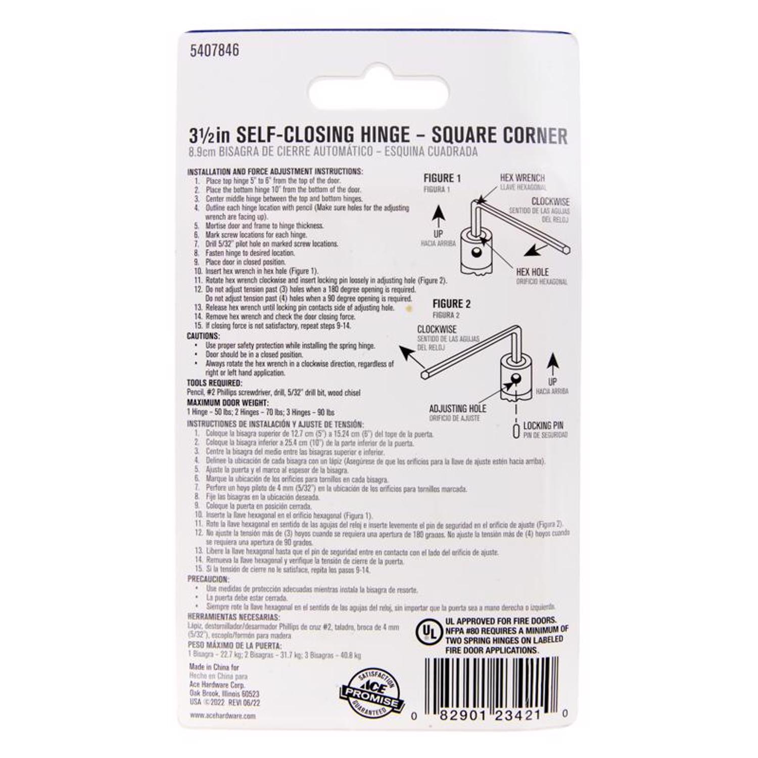 Ace 3.5 in. L Satin Nickel Self Closing Hinge 1 pk