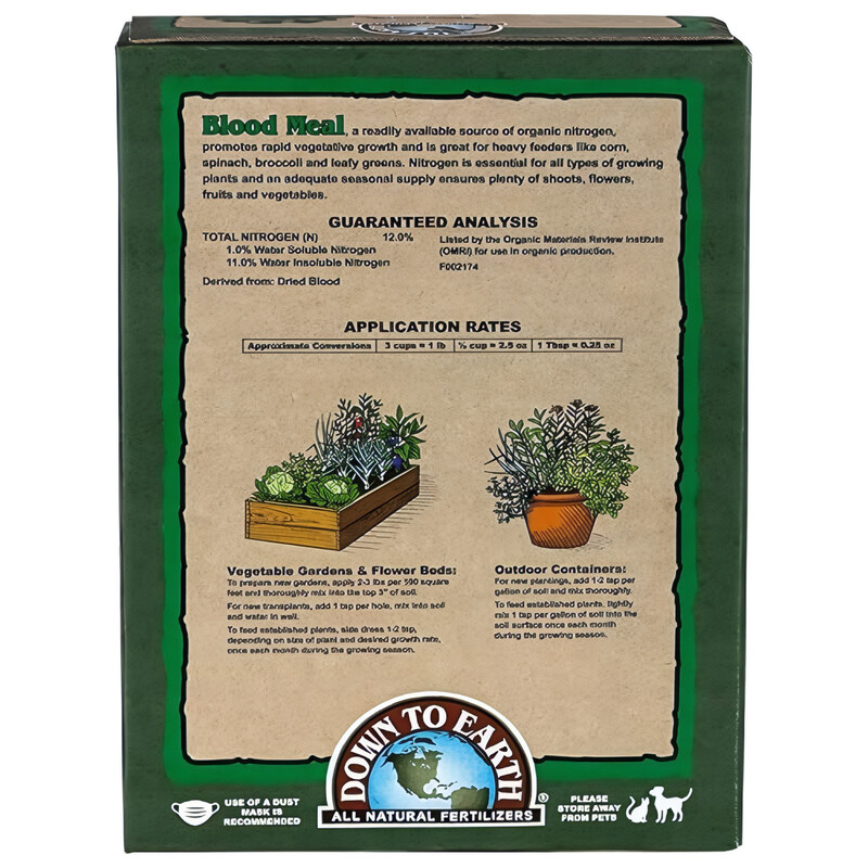 Down To Earth All Natural Fertilizers Organic Blood Meal - High Nitrogen Plant Food for Green Growth 12-0-0, 4 lb