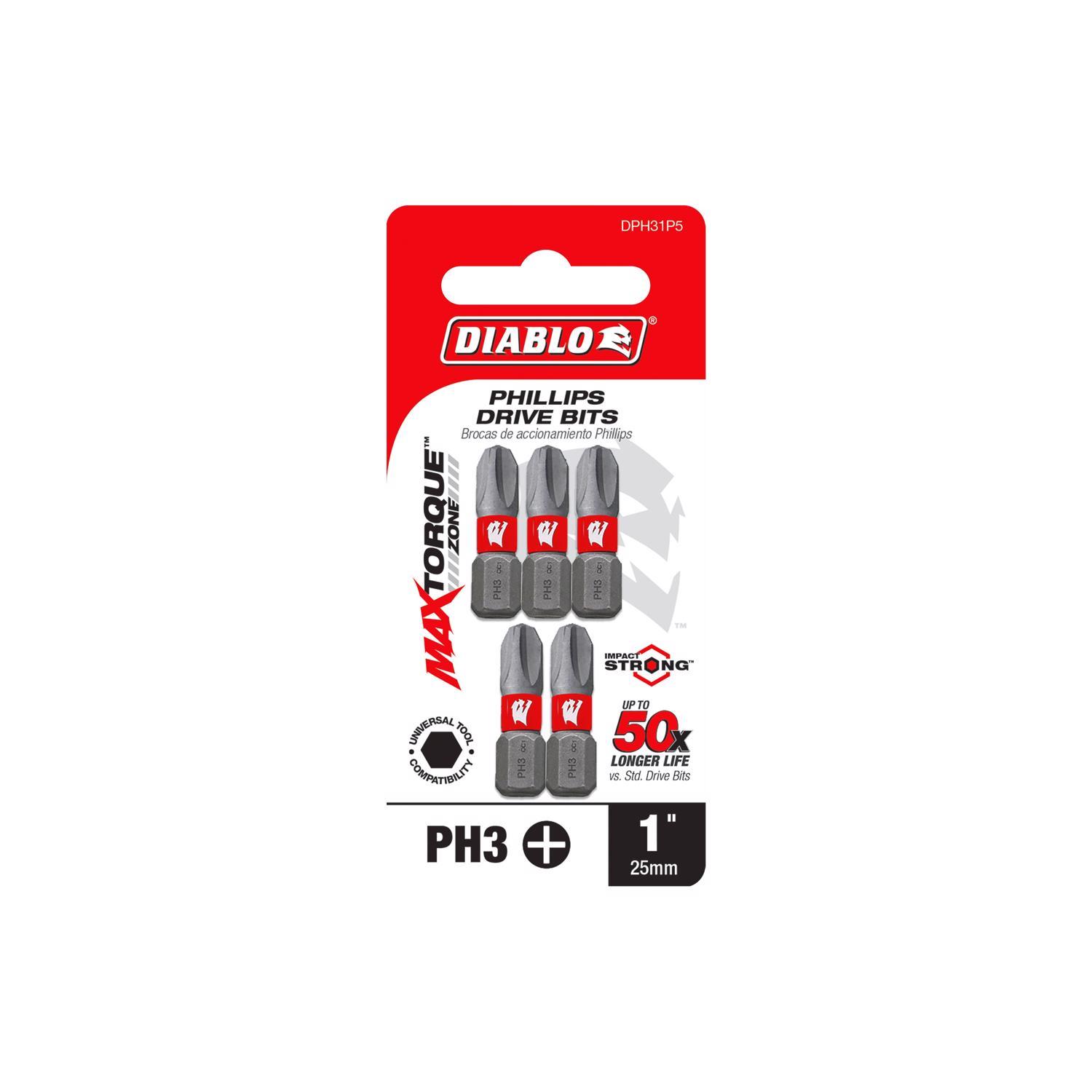 Diablo Phillips #3 X 1 in. L Driver Bit Black Oxide 5 pk