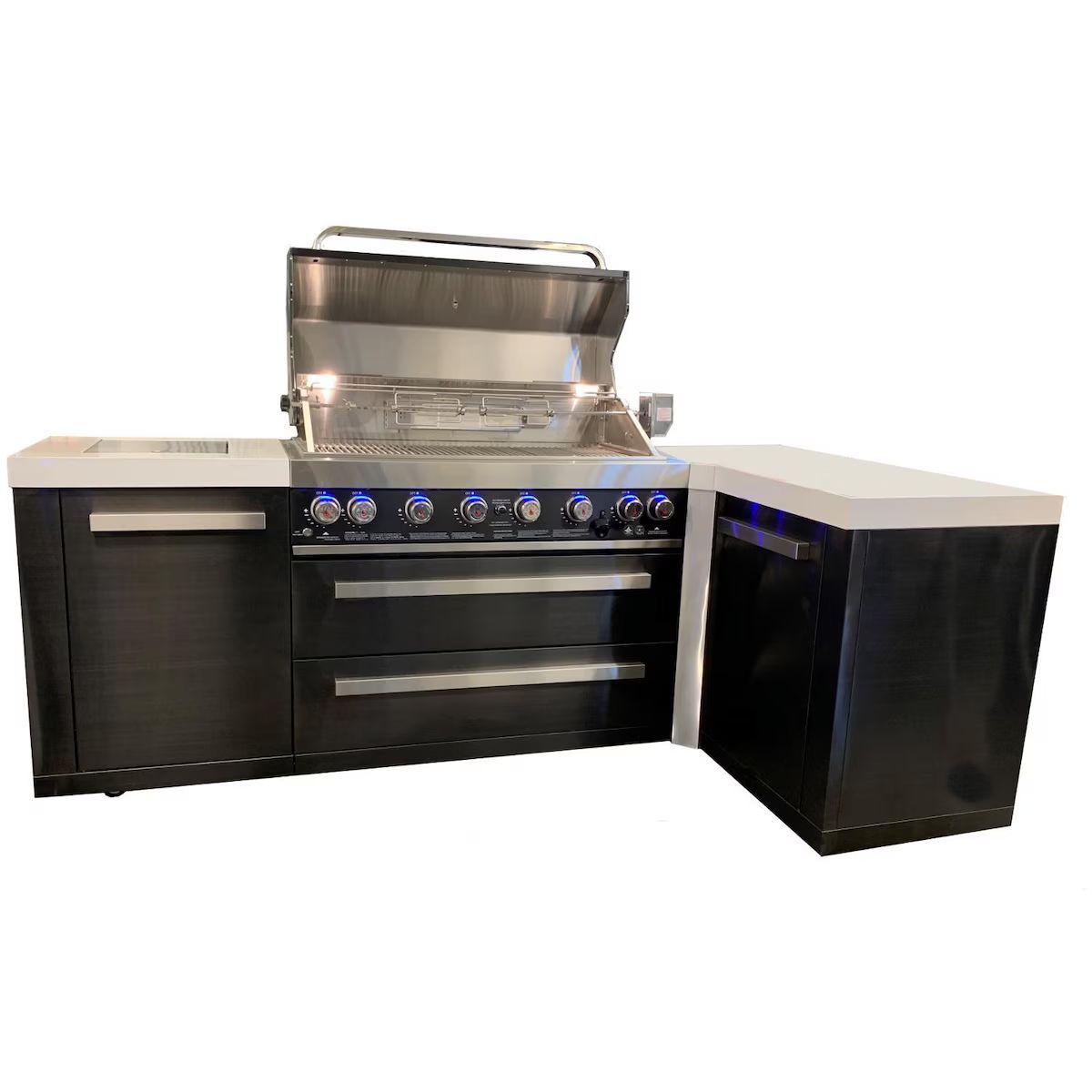 Mont Alpi Black Series 8 ft. L-Shaped Propane Outdoor Kitchen Island with Side Burner