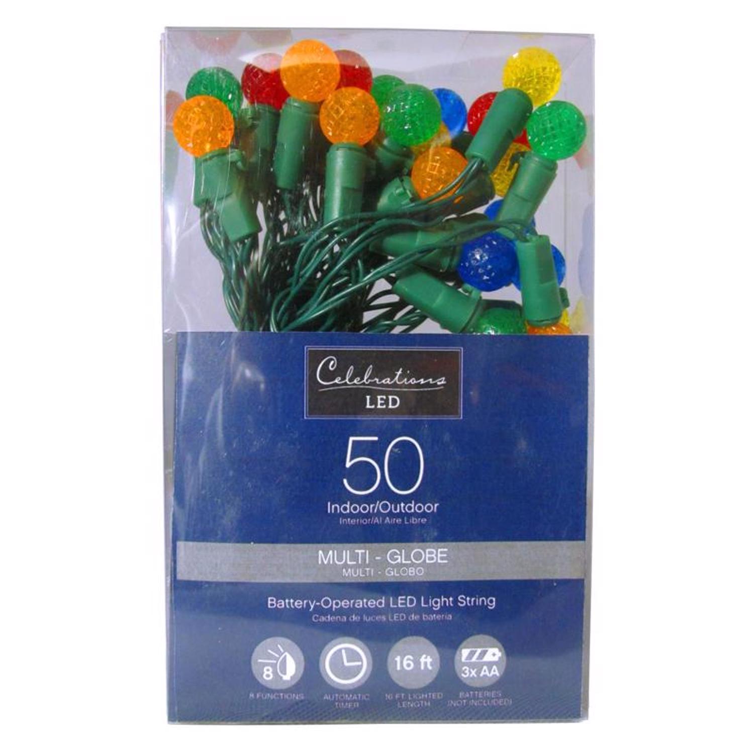 Celebrations Blue LED G14 Globe Multicolored 50 ct String Christmas Lights 16 ft.