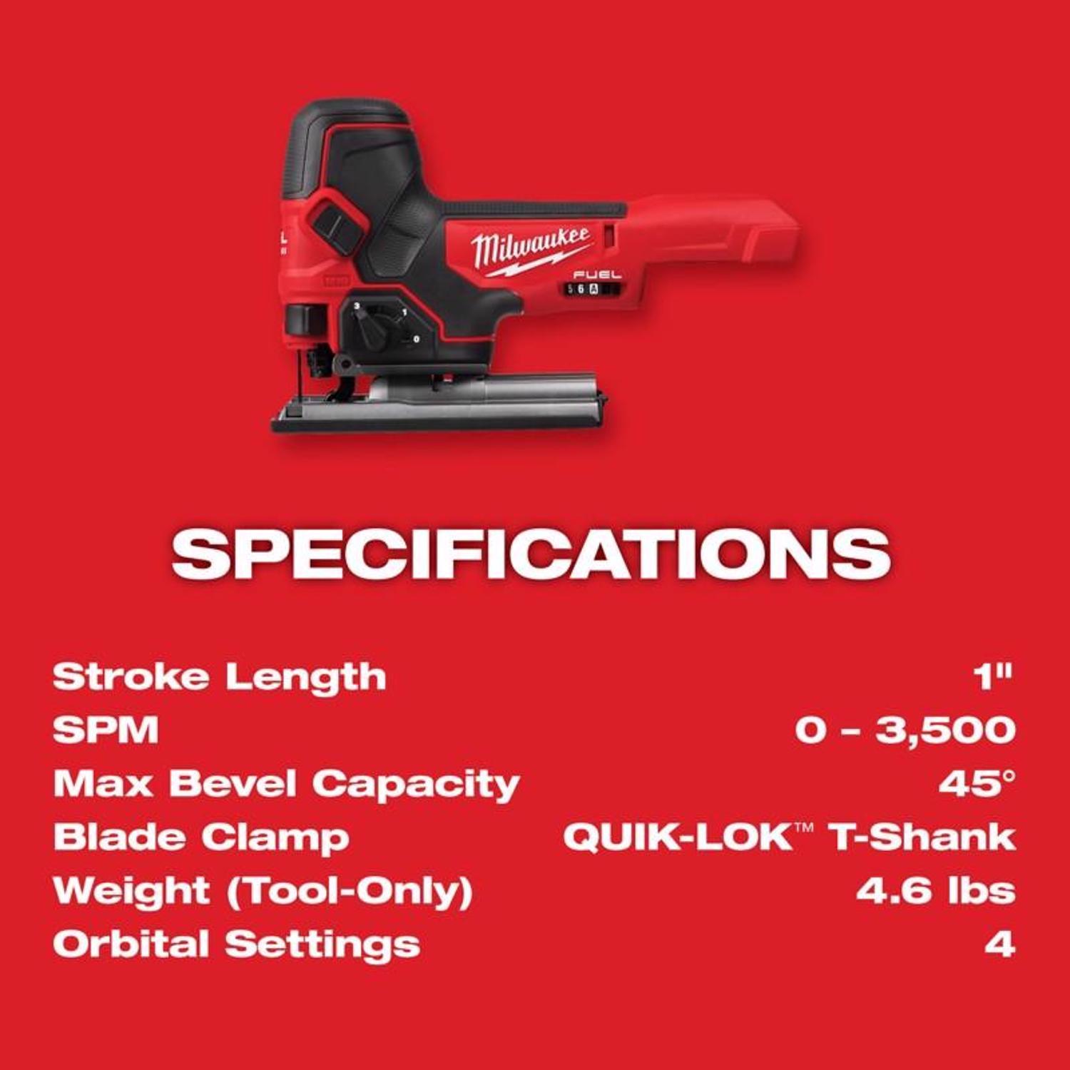 Milwaukee M18 FUEL Cordless Barrel Grip Jig Saw Tool Only