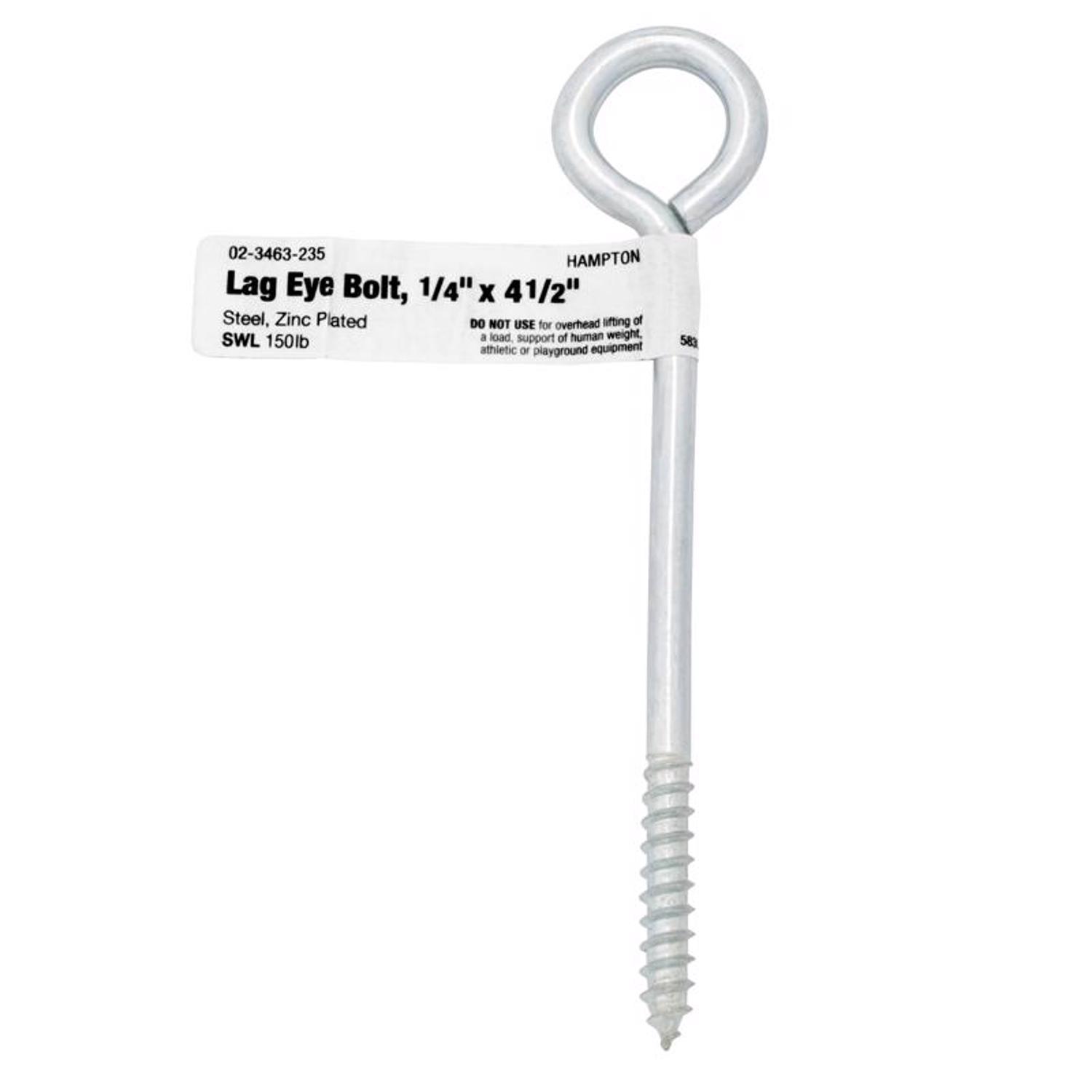Hampton 1/4 in. X 4-1/2 in. L Zinc-Plated Steel Lag Thread Eyebolt