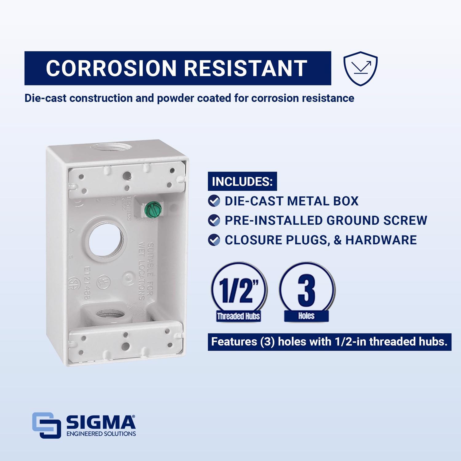 Sigma Engineered Solutions New Work 18.3 cu in Rectangle Die-Cast Metal 1 gang Weatherproof Box Whit