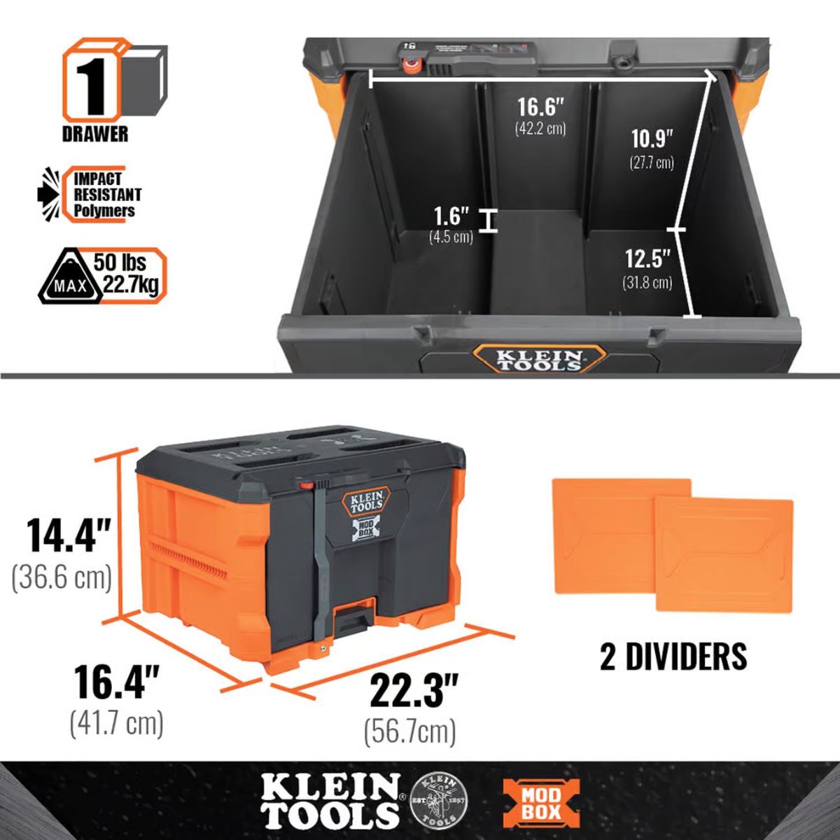 Klein Tools MODbox 22.3 in. Tool Box Organizer Black