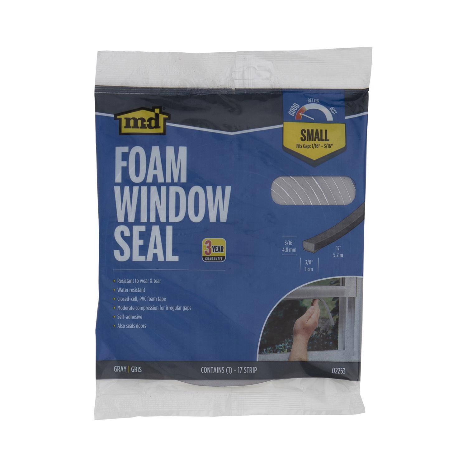 M-D Gray Foam Weather Stripping Tape For Doors and Windows 17 ft. L X 3/16 in.